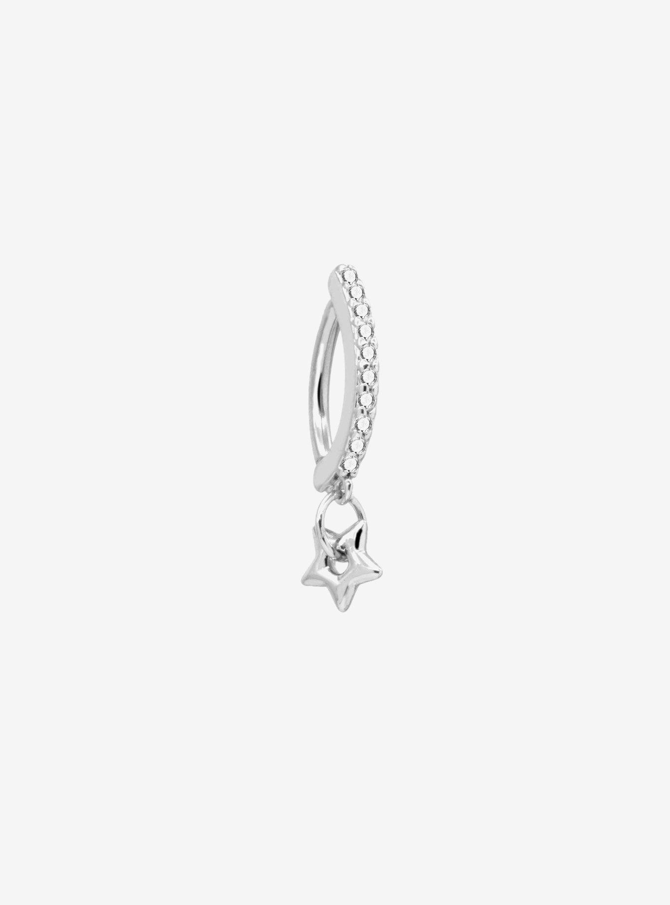 14G Steel Silver Star Bling Navel Hinged Clicker, , hi-res