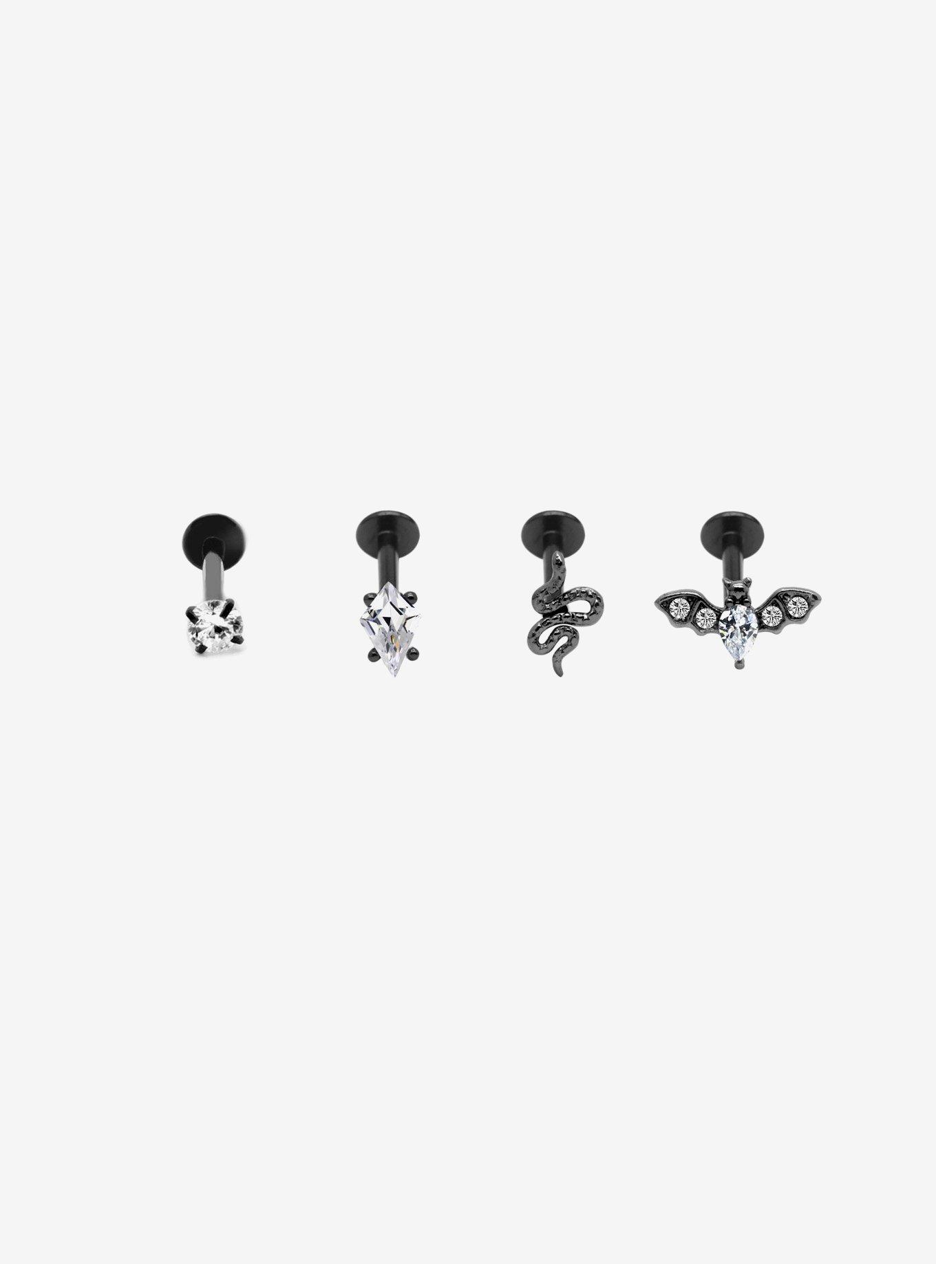 Steel Snake Bat Bling Labret Stud 4 Pack, , hi-res