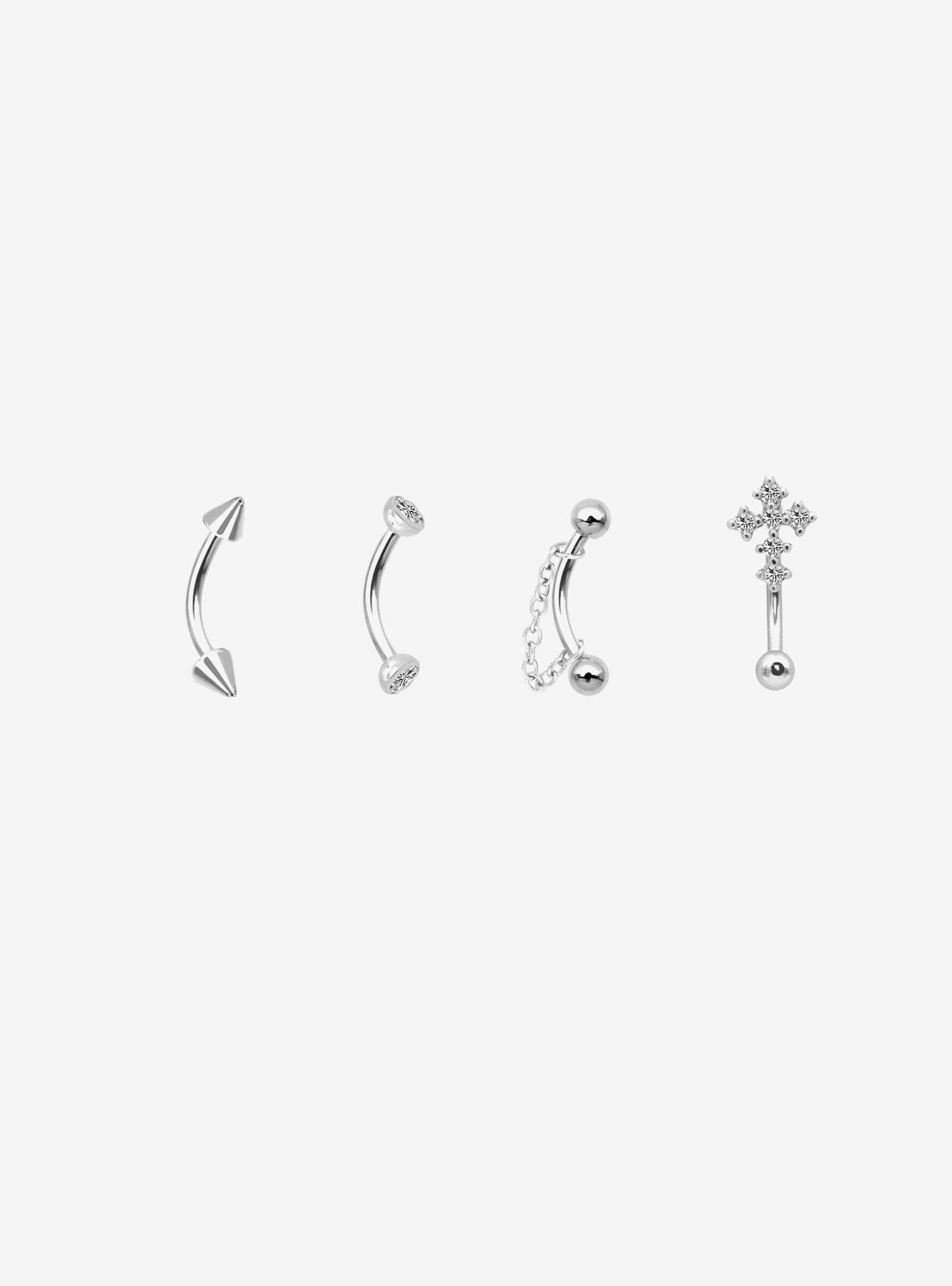 Steel Cross Chain Spike Eyebrow Barbell 4 Pack, , hi-res