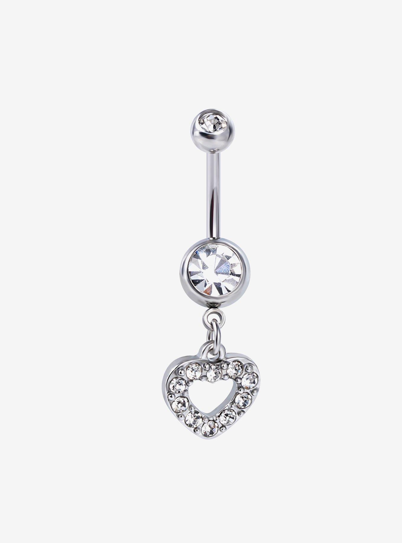 Steel Bling Heart Navel Barbell, , hi-res