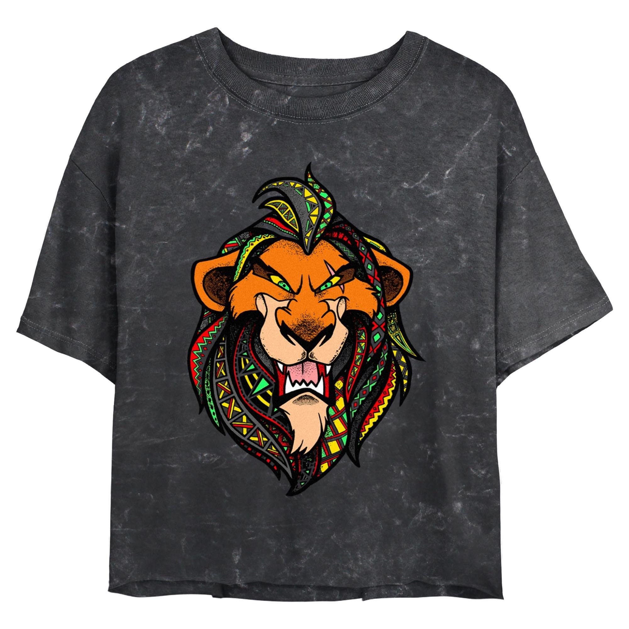 Disney The Lion King Scar Pattern Face Mineral Wash Womens Crop T-Shirt, , hi-res