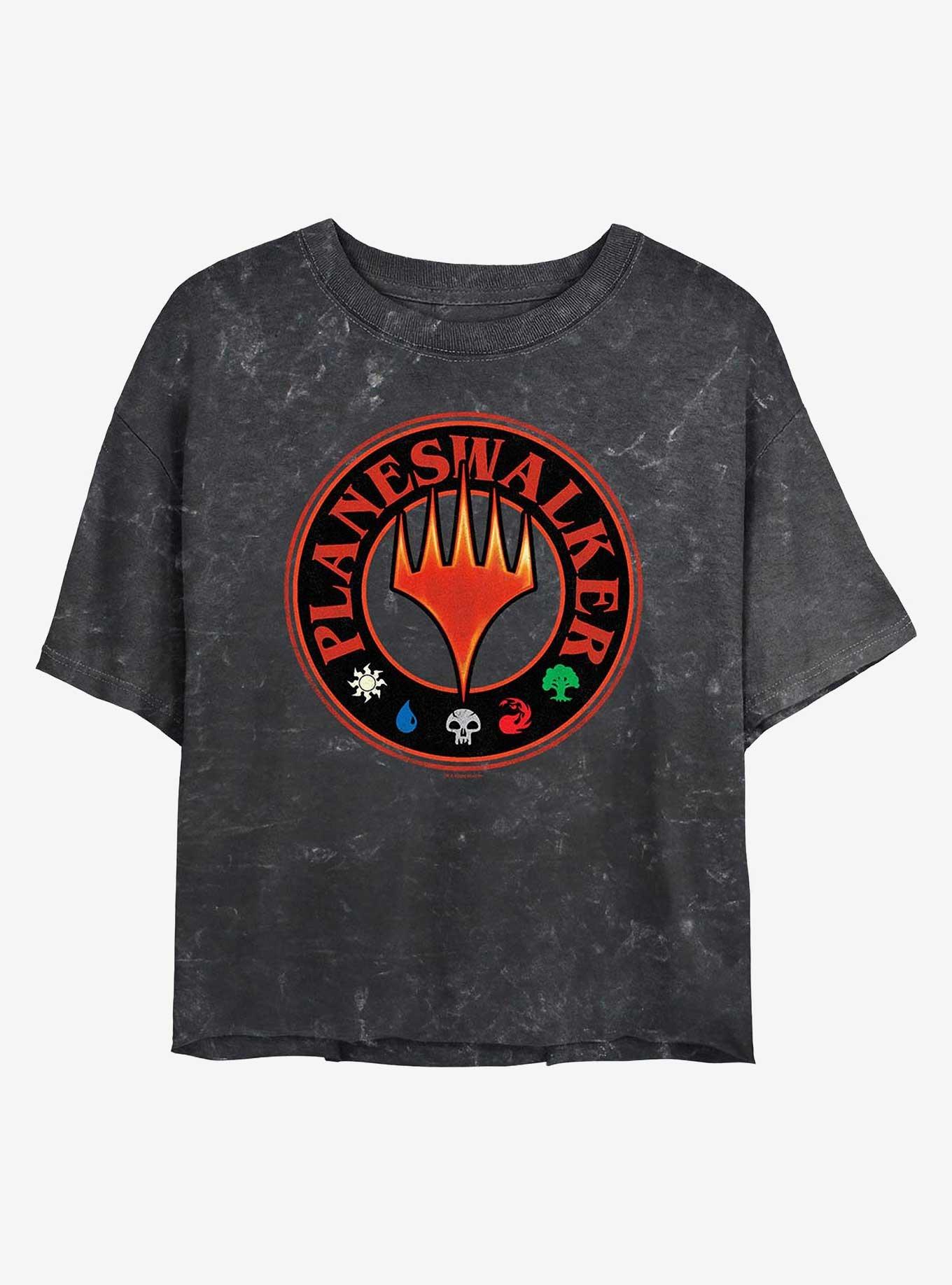 Magic: The Gathering Planeswalker Circle Stamp Womens Mineral Wash Crop T-Shirt, BLACK, hi-res