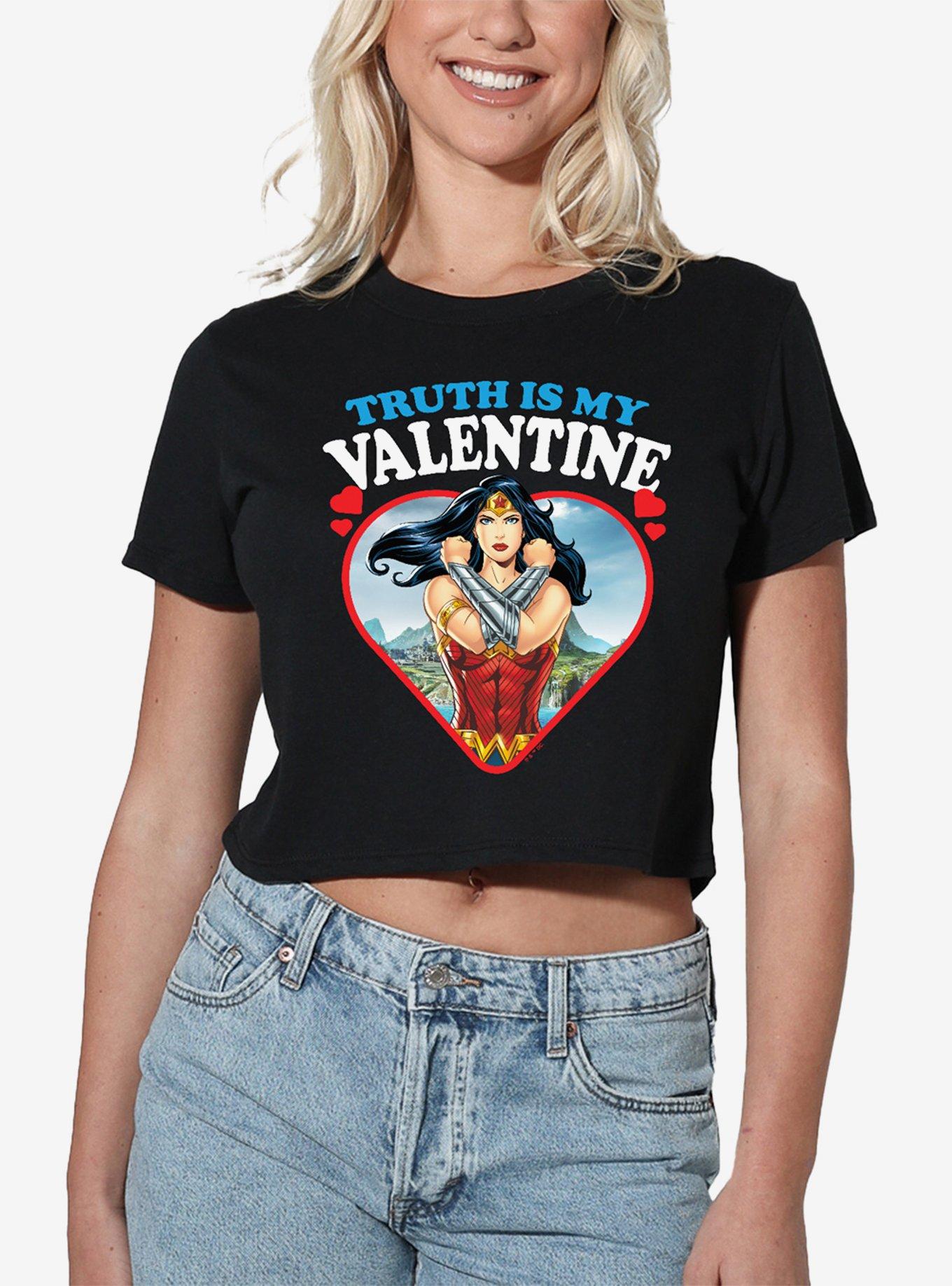 DC Comics Wonder Woman Truth Is My Valentine Girls Crop Top T-Shirt, , hi-res