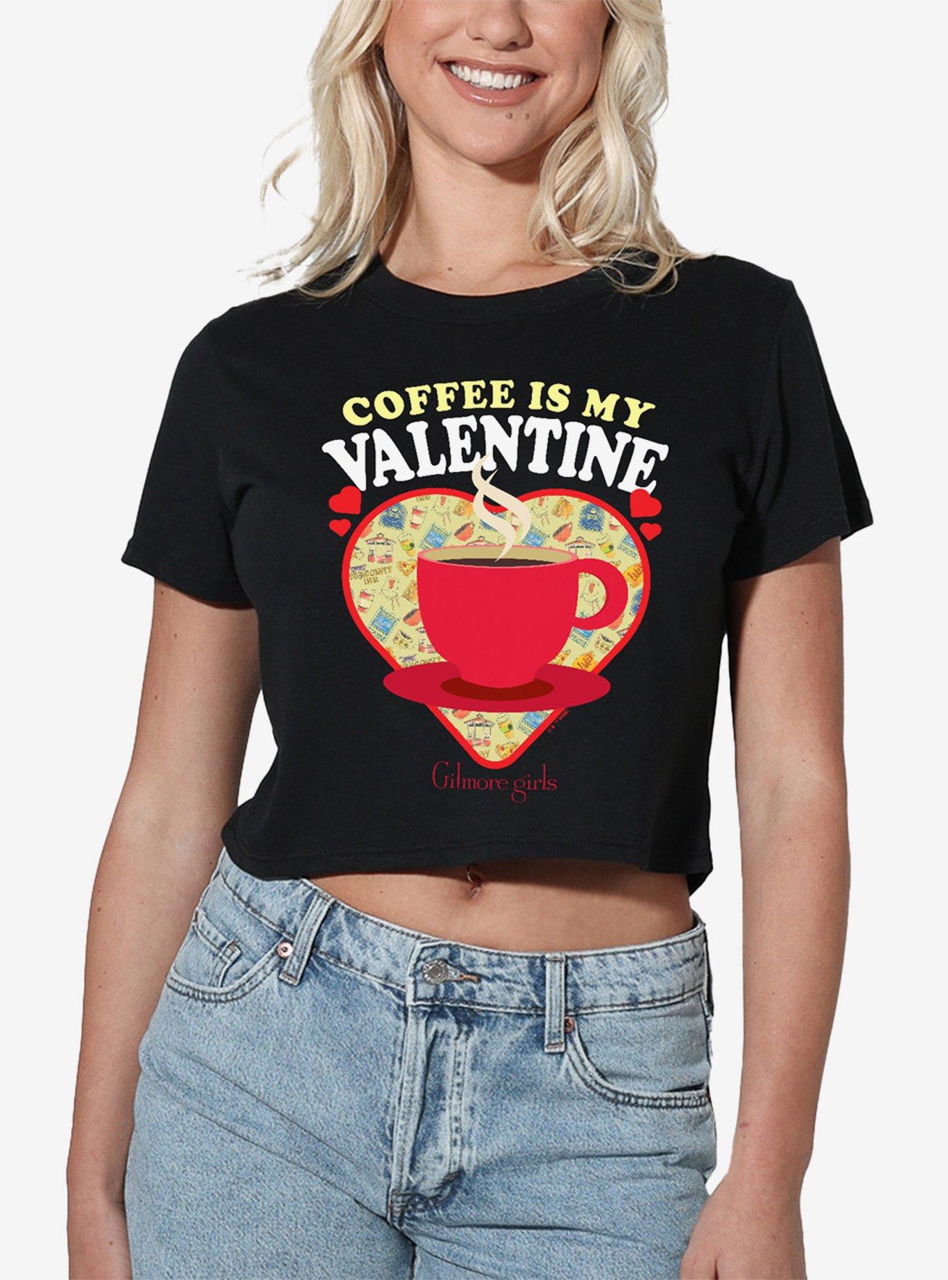 Gilmore Girls Coffee Is My Valentine Girls Crop Top T-Shirt, BLACK, hi-res