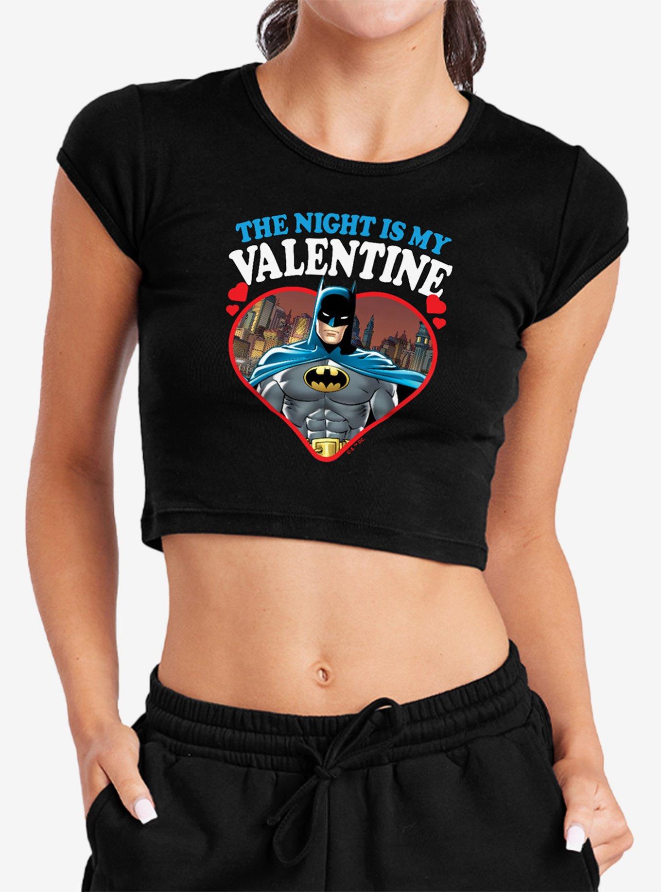 DC Comics Batman The Night Is My Valentine Cap Sleeve Baby Rib Girls Crop Top, , hi-res