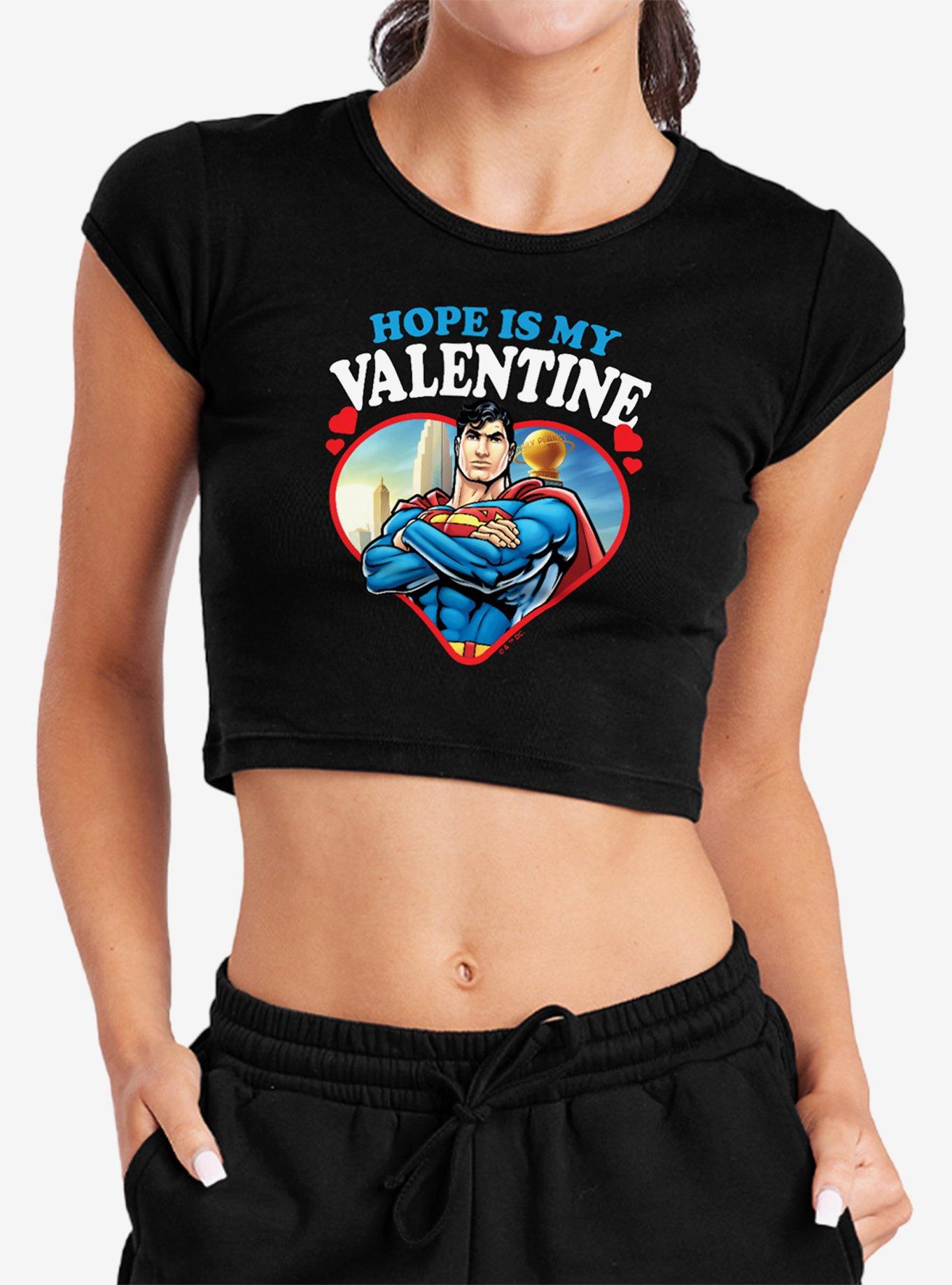 DC Comics Superman Hope Is My Valentine Cap Sleeve Baby Rib Girls Crop Top, , hi-res