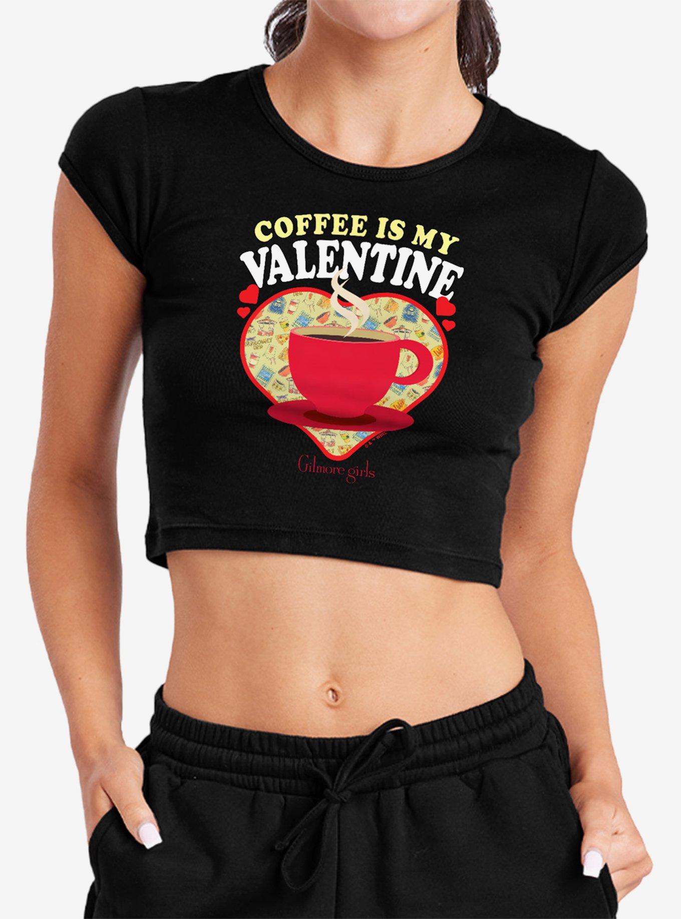 Gilmore Girls Coffee Is My Valentine Cap Sleeve Baby Rib Girls Crop Top, , hi-res