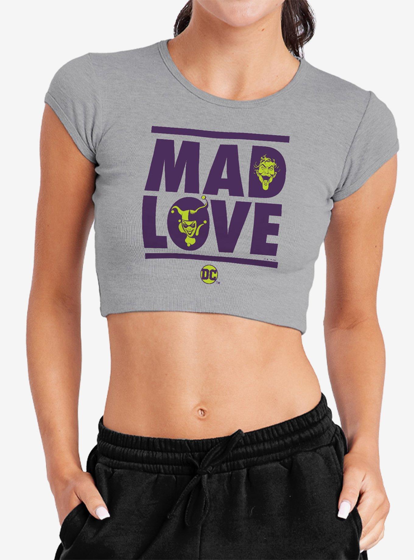 DC Comics Joker Harley Quinn Mad Love Cap Sleeve Baby Rib Girls Crop Top