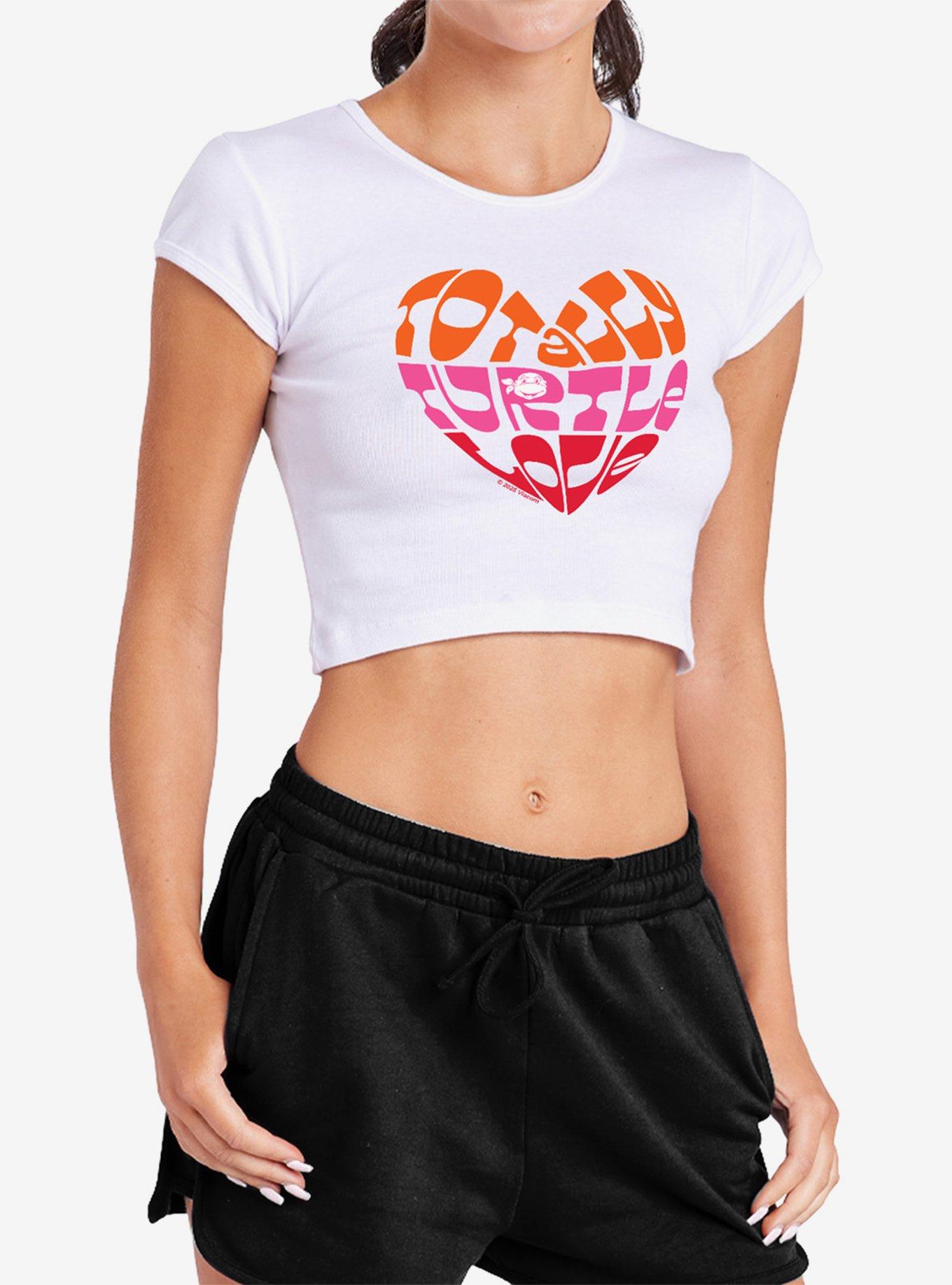 Teenage Mutant Ninja Turtles Totally Turtle Love Cap Sleeve Baby Rib Girls Crop Top, , hi-res