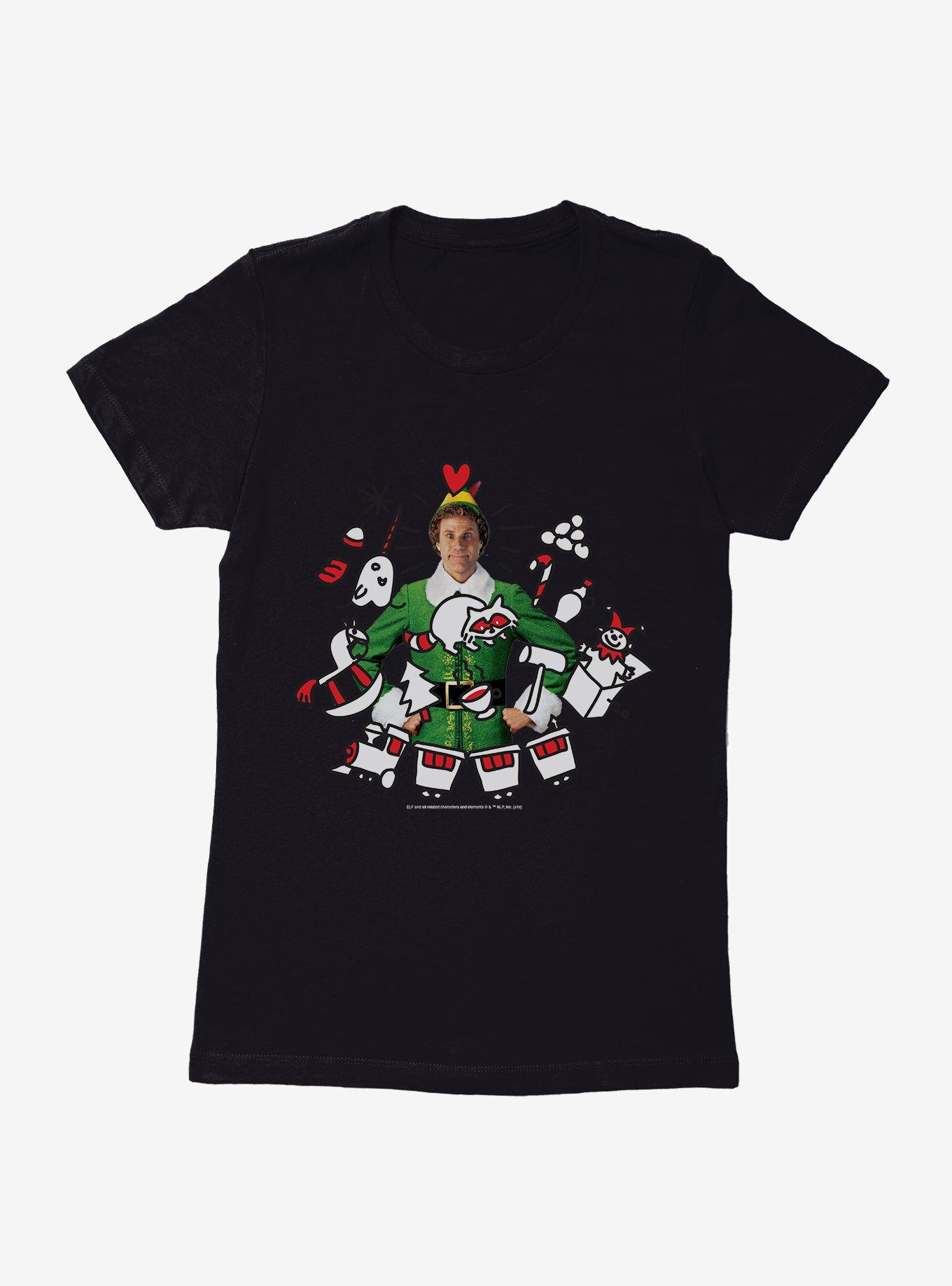 Elf Buddy With Icons Womens T-Shirt, , hi-res