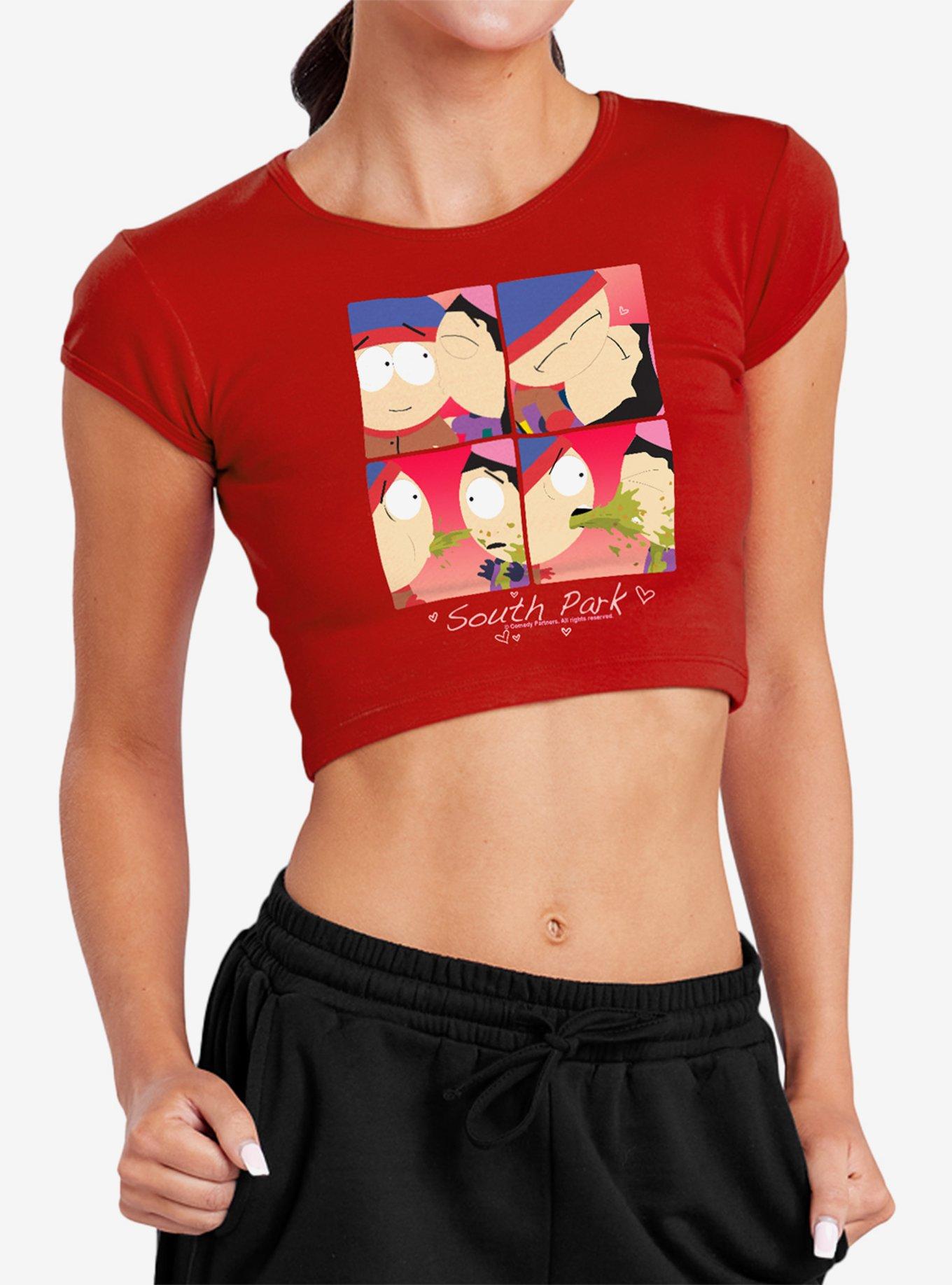 South Park Kyle and Wendy Squares Cap Sleeve Baby Rib Girls Crop Top, , hi-res