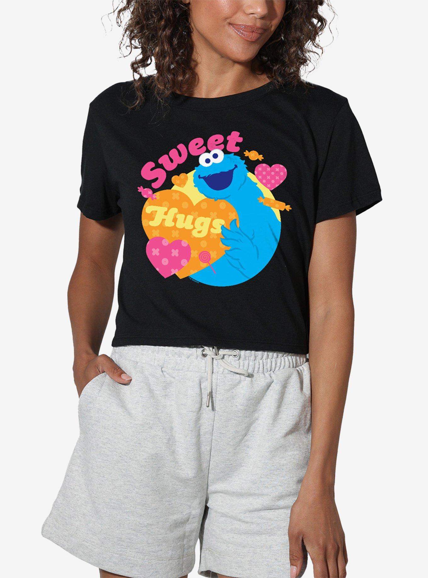 Sesame Street Sweet Hugs With Cookie Monster Girls Crop Top T-Shirt, , hi-res