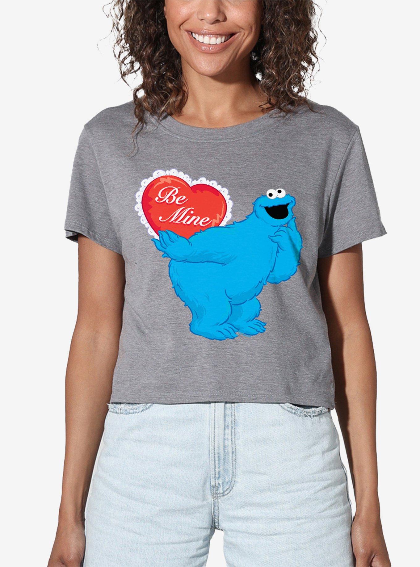 Sesame Street Be Mine With Cookie Monster Girls Crop Top T-Shirt, ATHLETIC HEATHER, hi-res