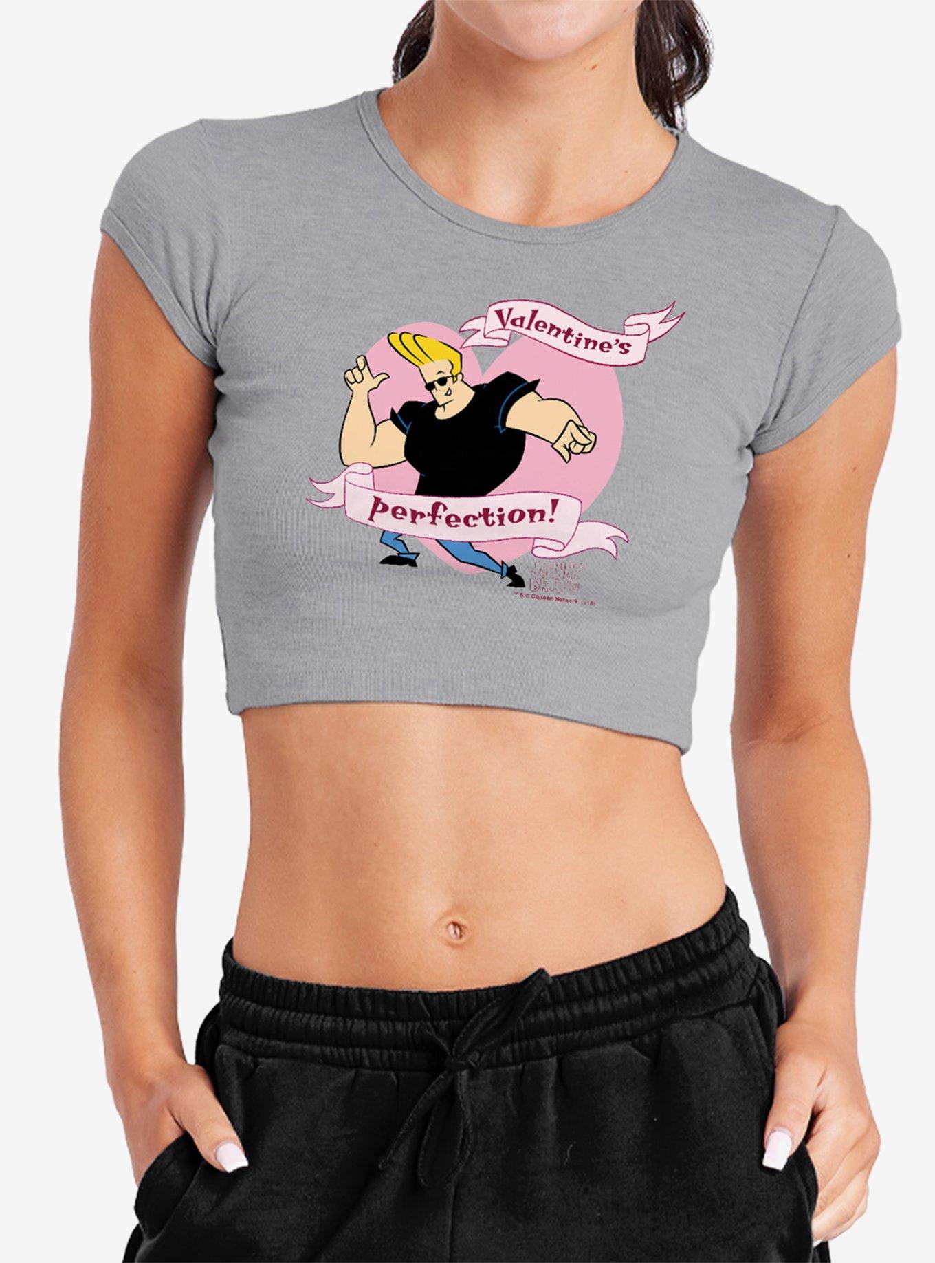 Johnny Bravo Valentines Perfection Cap Sleeve Baby Rib Girls Crop Top, ATHLETIC HEATHER, hi-res