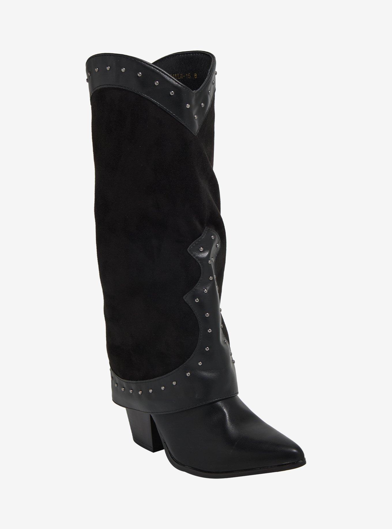 Yoki Black Gayle Stud Cowboy Boots, , hi-res