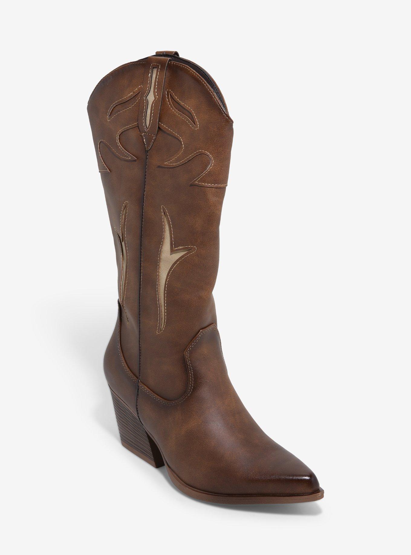Yoki Brown Gayle Cowboy Boots, , hi-res