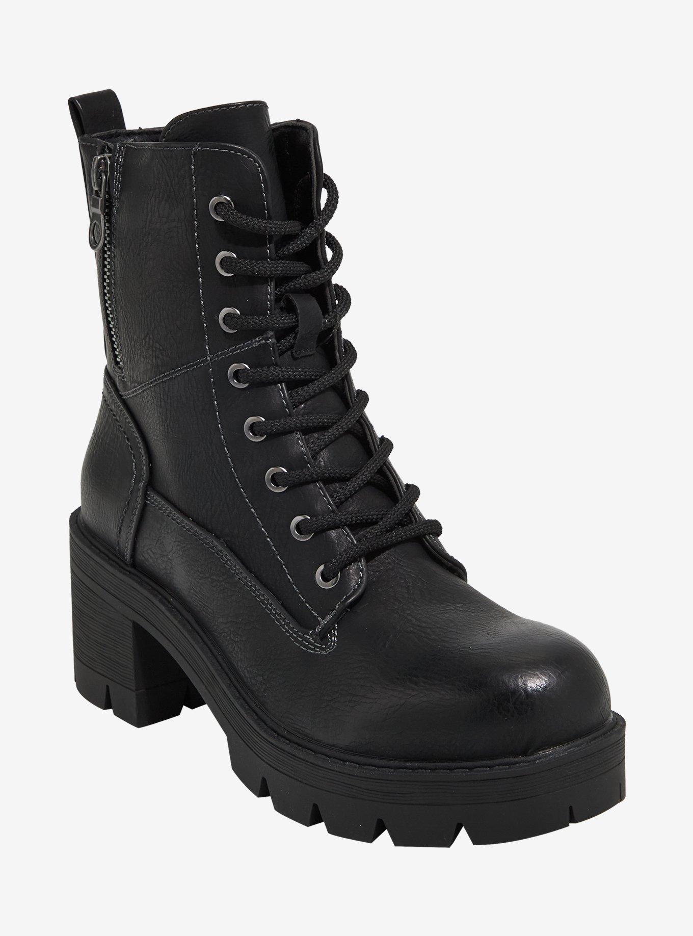 Yoki Black Jolene Heel Combat Boots, , hi-res