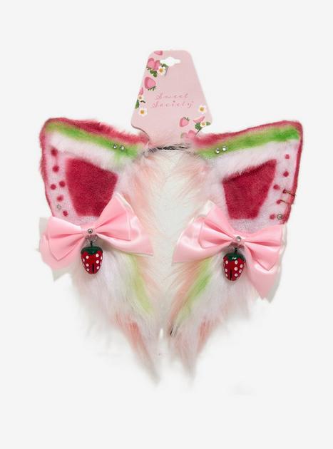Sweet Society Strawberry Fuzzy Cat Ear Headband | Hot Topic