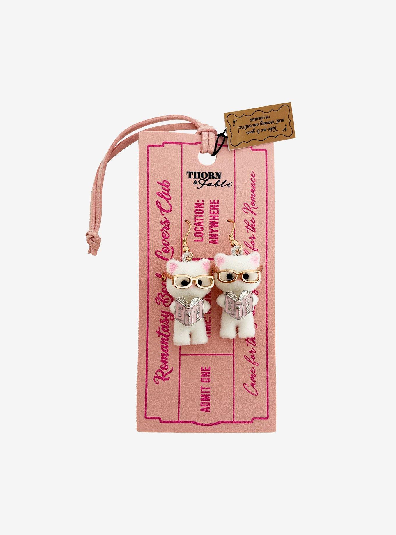 Thorn & Fable Cat BOokwork Drop Earrings, , hi-res