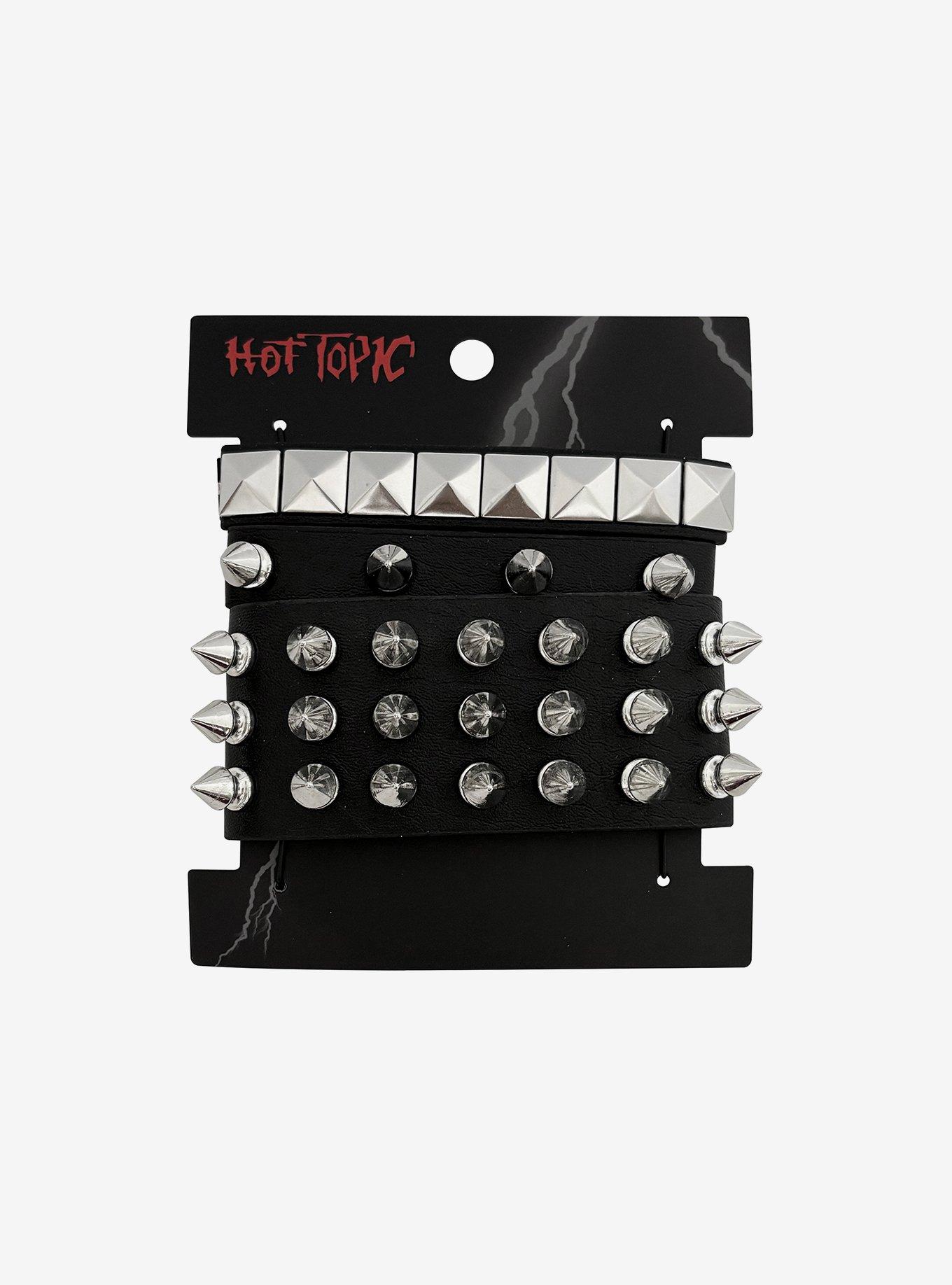 Pyramid Stud Spike Faux Leather Bracelet Set, , hi-res