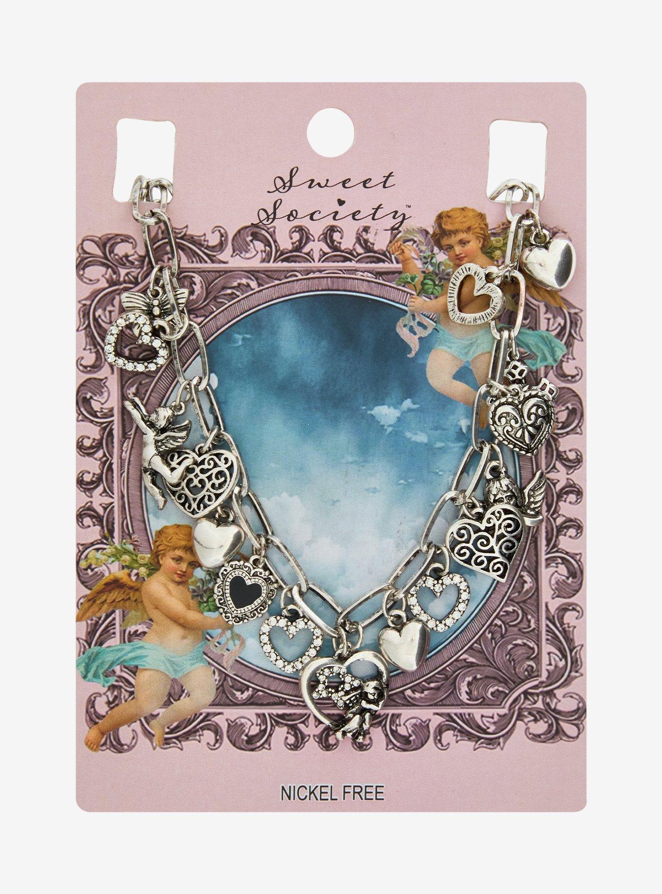 Sweet Society Heart Cherub Charm Necklace, , hi-res