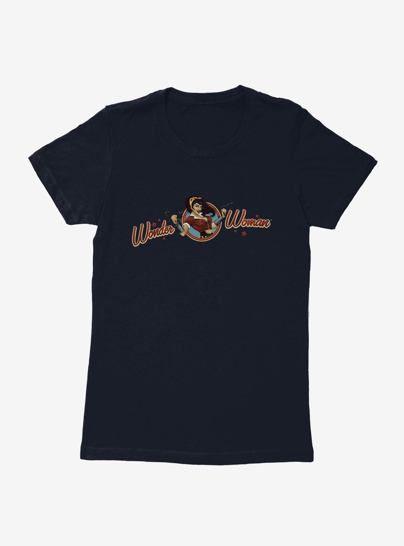 DC Comics Bombshells Wonder Woman Logo Womens Black T-Shirt, MIDNIGHT NAVY, hi-res