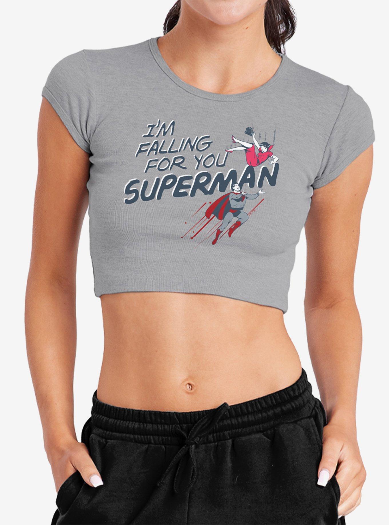 DC Comics Superman Falling For You Cap Sleeve Baby Rib Women's Crop Top, , hi-res