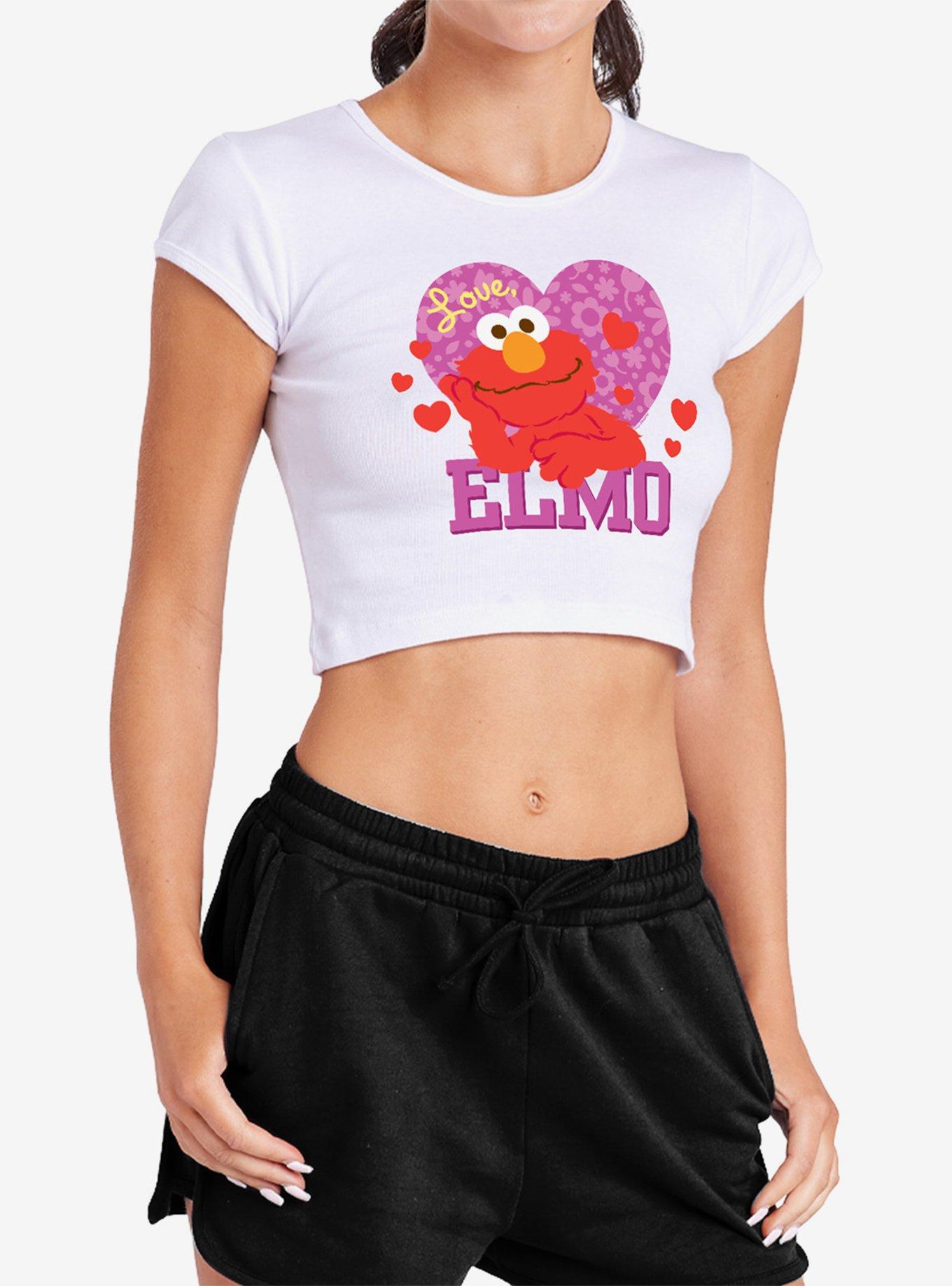 Sesame Street Love Elmo Cap Sleeve Baby Rib Women's Crop Top, , hi-res