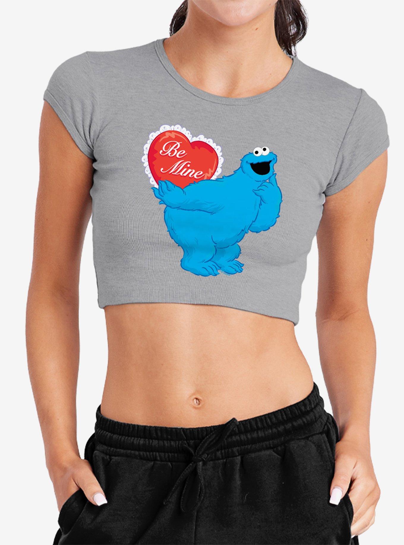 Sesame Street Be Mine With Cookie Monster Cap Sleeve Baby Rib Women's Crop Top, , hi-res