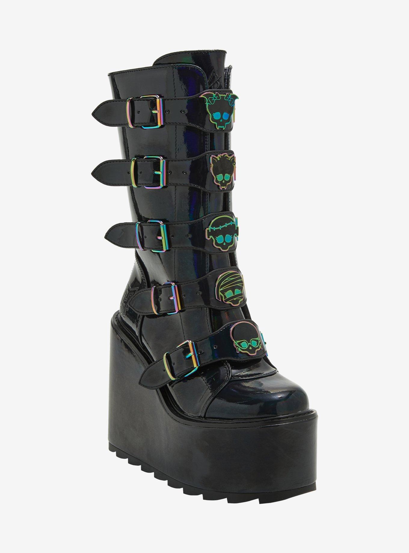 YRU Monster High Black Holographic Dune Platform Boots, , hi-res