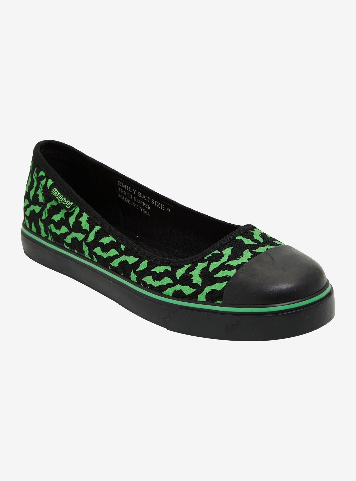Strange Cvlt Black & Green Emily Bat Flats, , hi-res