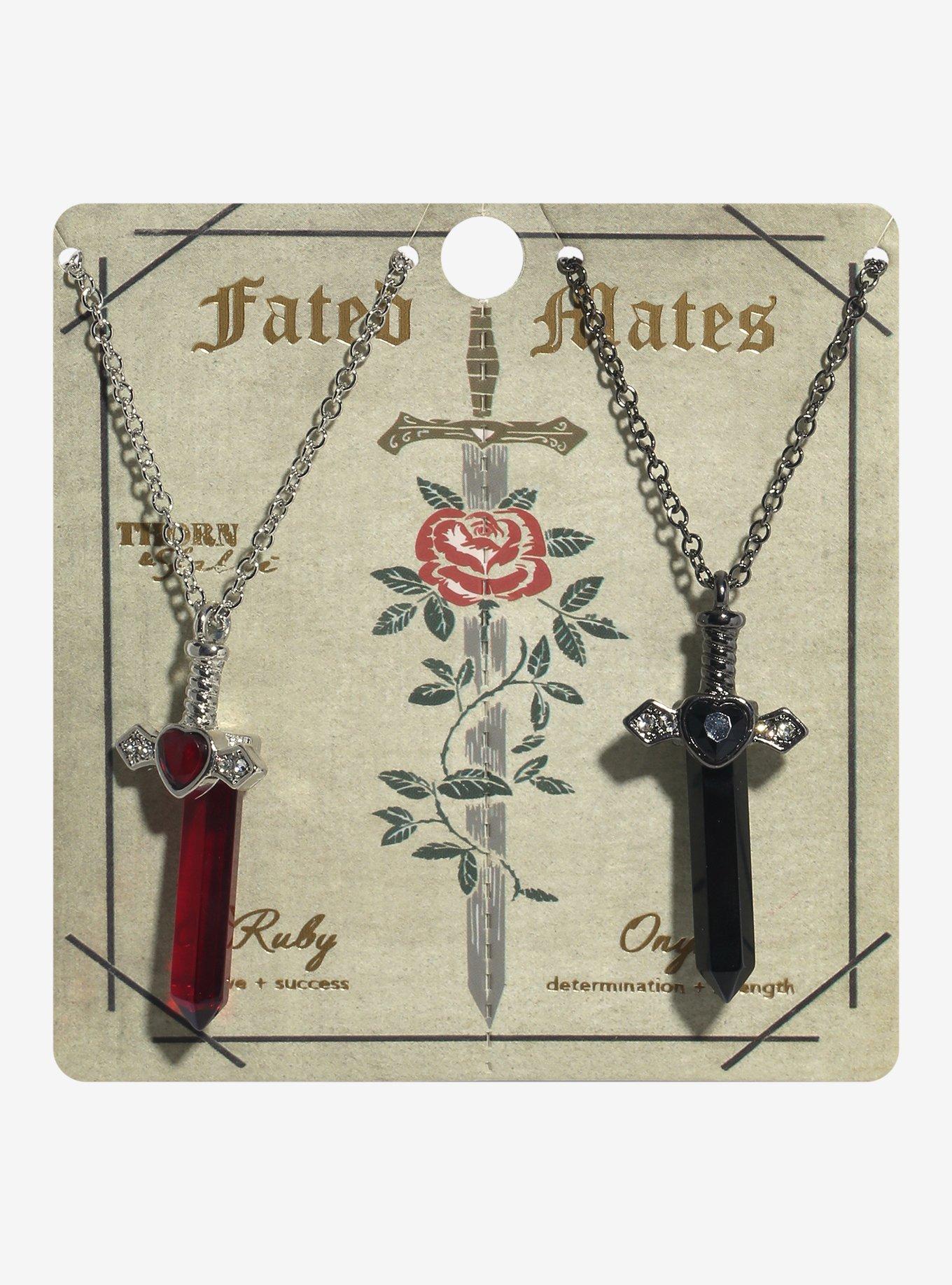 Thorn & Fable Red & Black Crystal Dagger Best Friend Necklace Set, , hi-res