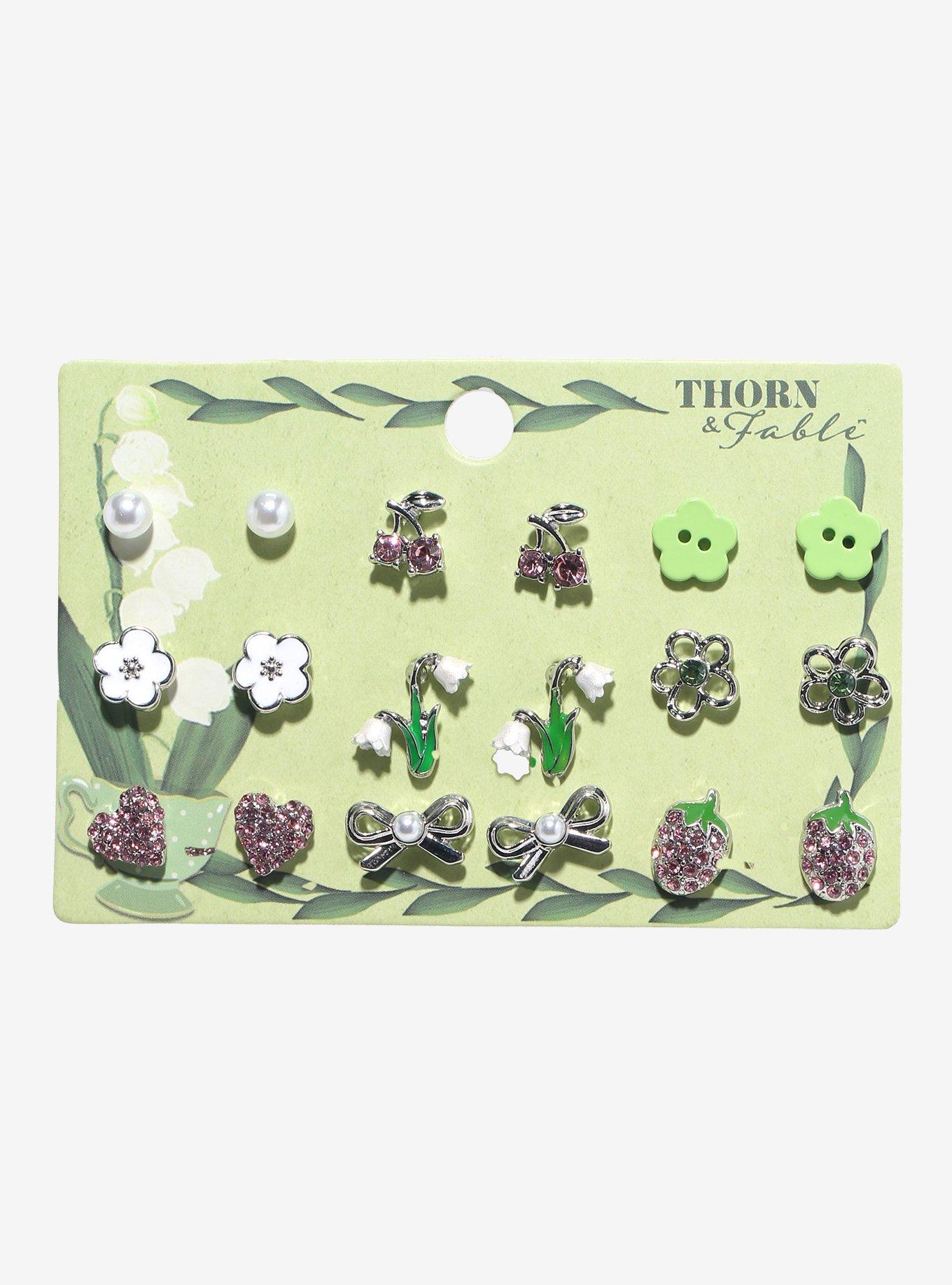 Thorn & Fable Floral Heart Cherry Earring Set, , hi-res