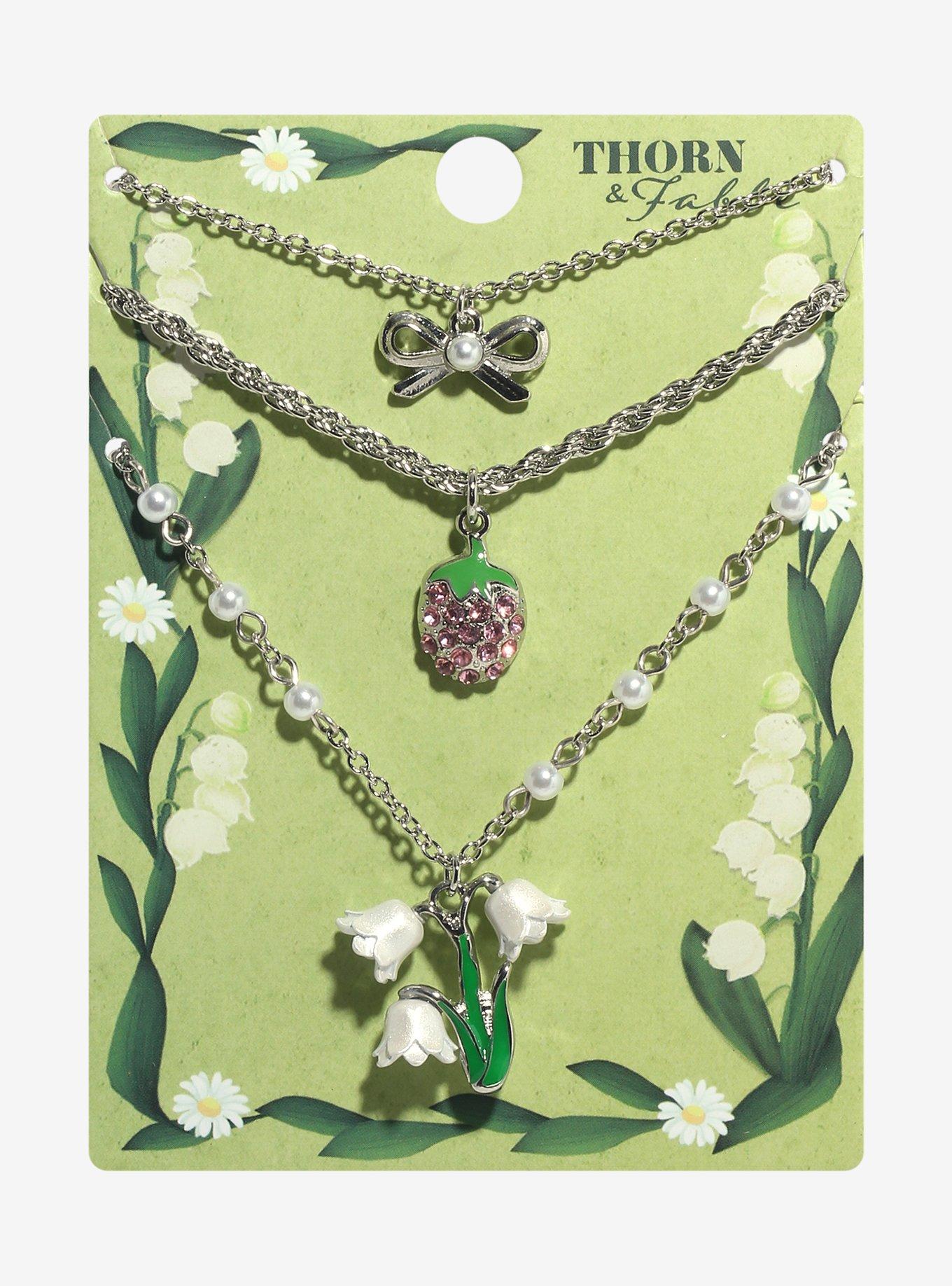 Thorn & Fable Flower Strawberry Bow Necklace Set, , hi-res