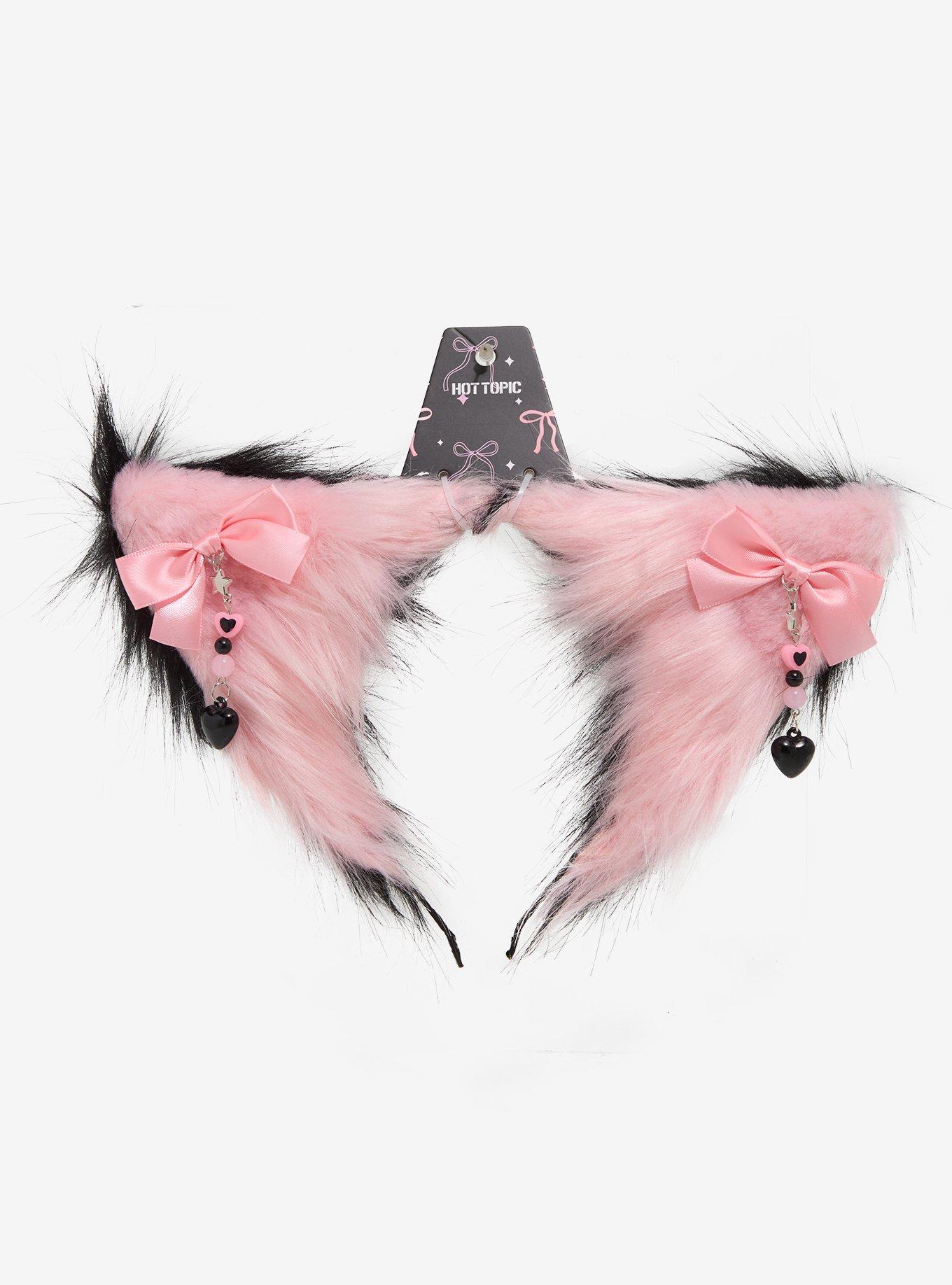 Pink & Black Bow Charm Cat Ear Headband, , hi-res