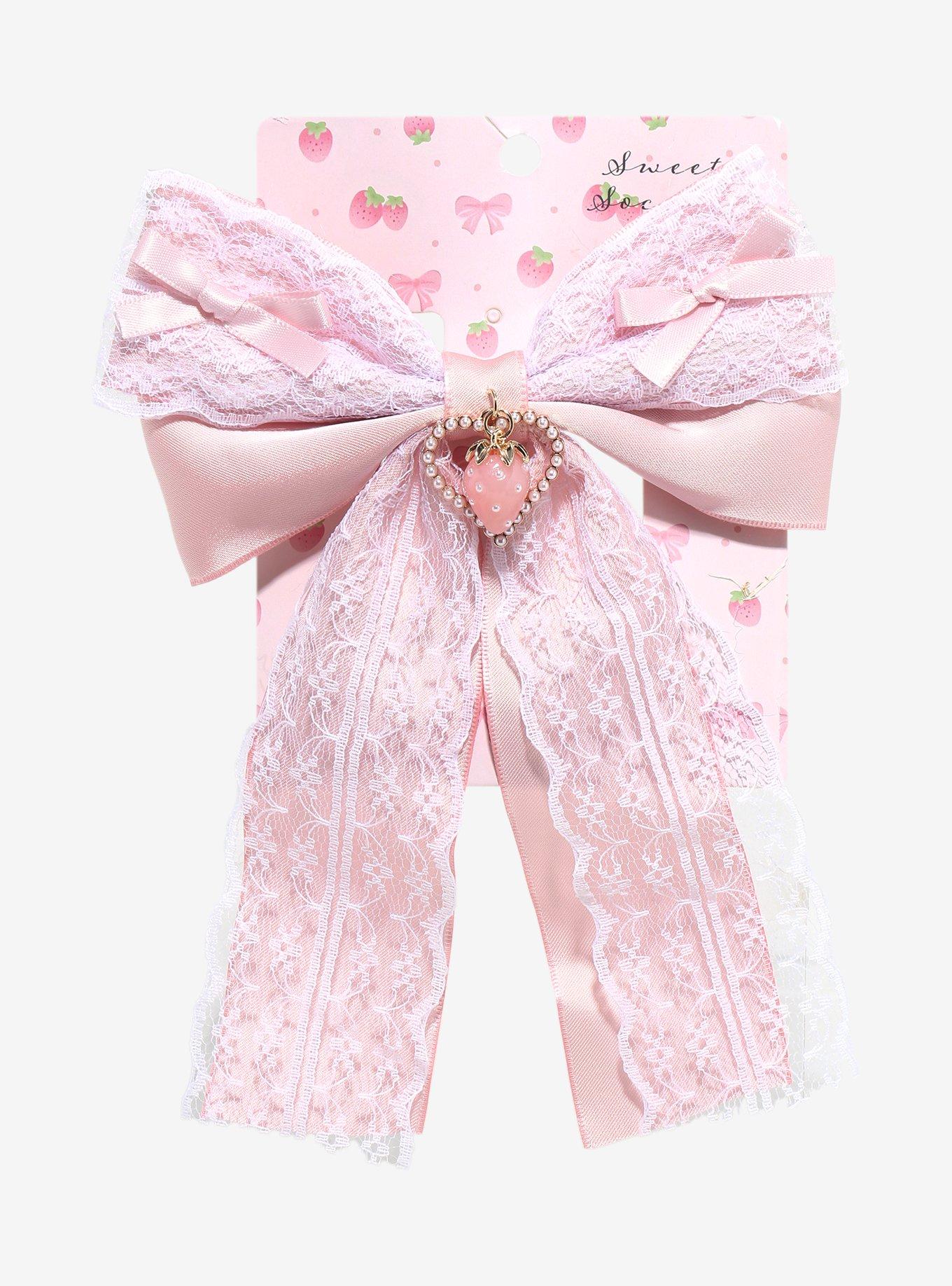 Sweet Society Pink Lace Strawberry Hair Bow, , hi-res