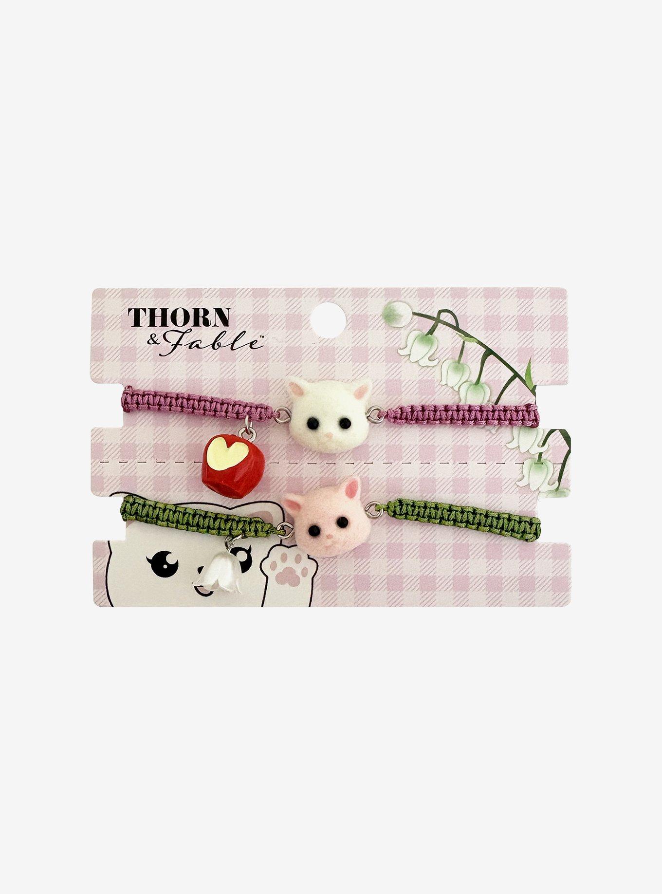 Thorn & Fable Cat Apple Flower Best Friend Cord Bracelet Set, , hi-res