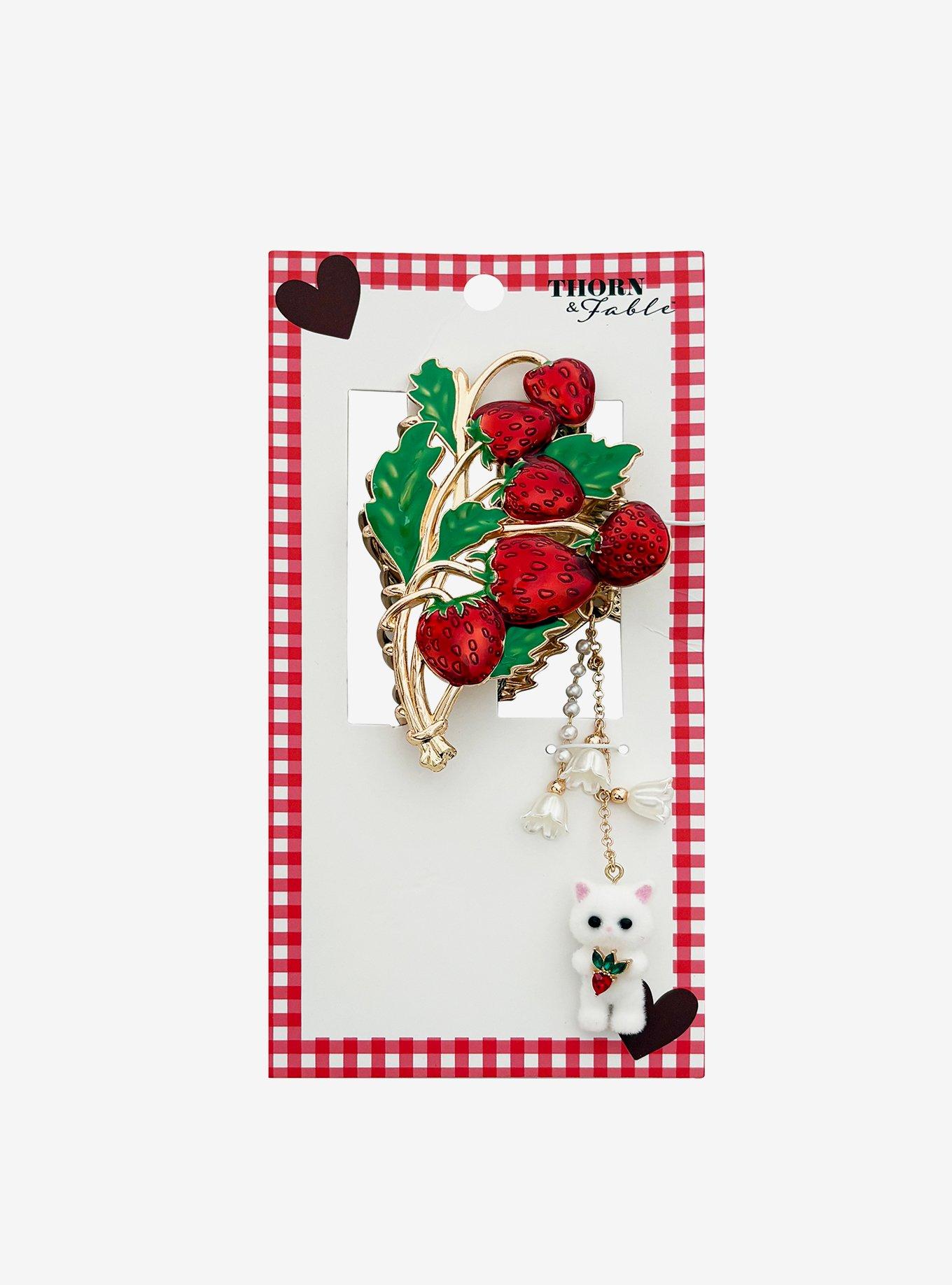 Thorn & Fable Strawberry Cat Charm Claw Hair Clip, , hi-res