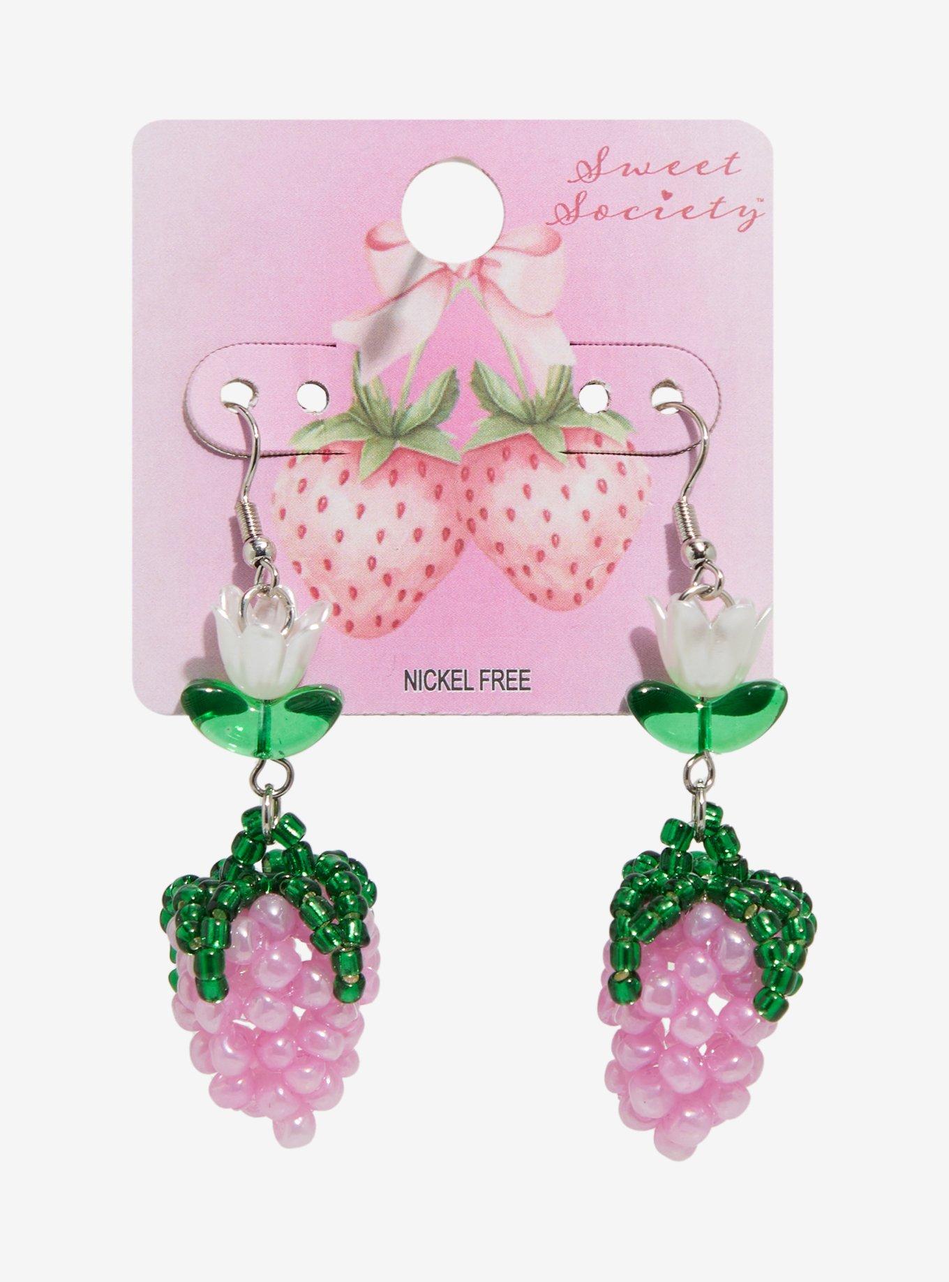 Sweet Society Pink Strawberry Bead Drop Earrings, , hi-res