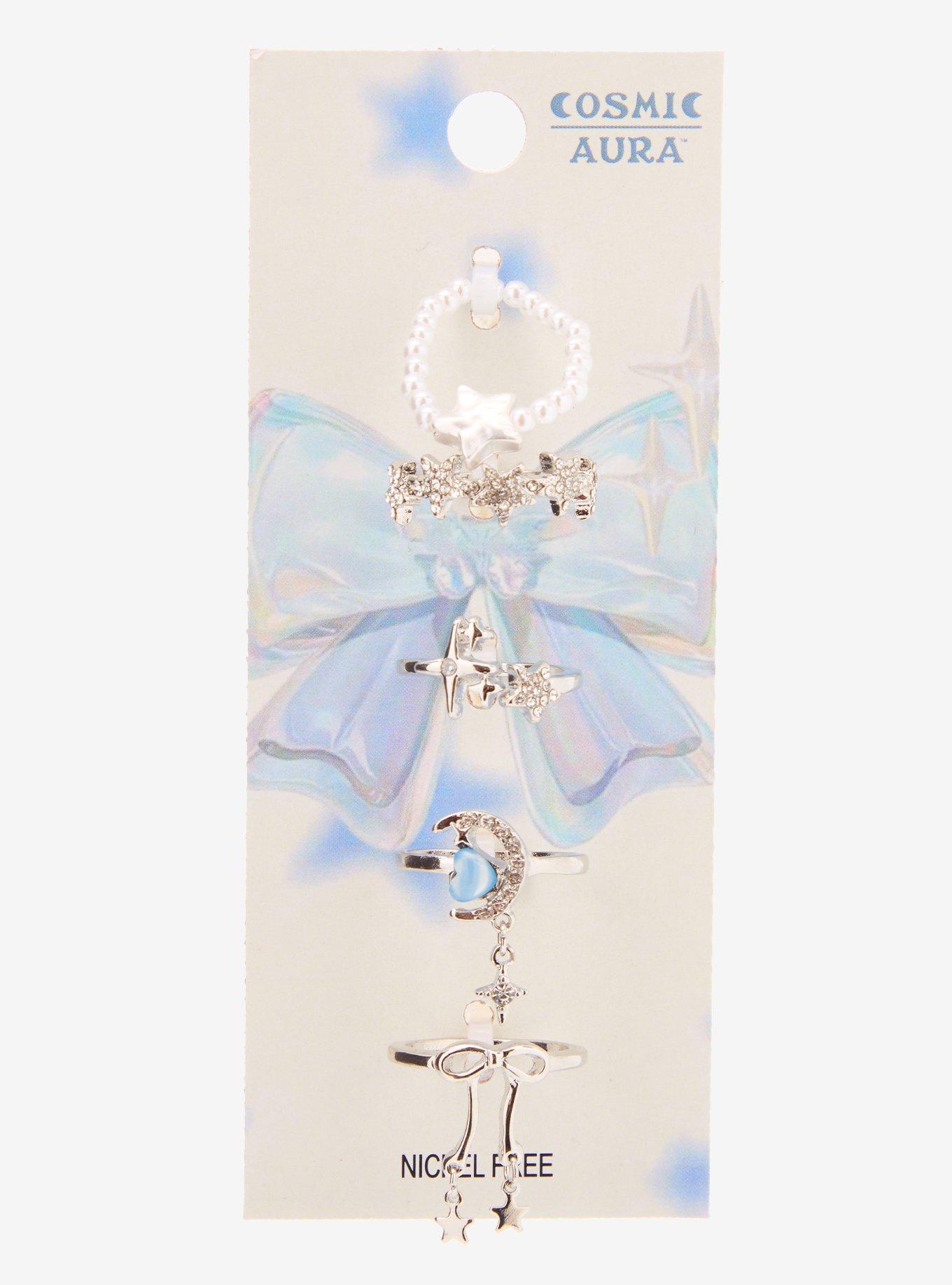 Cosmic Aura Blue Celestial Pearl Ring Set, , hi-res
