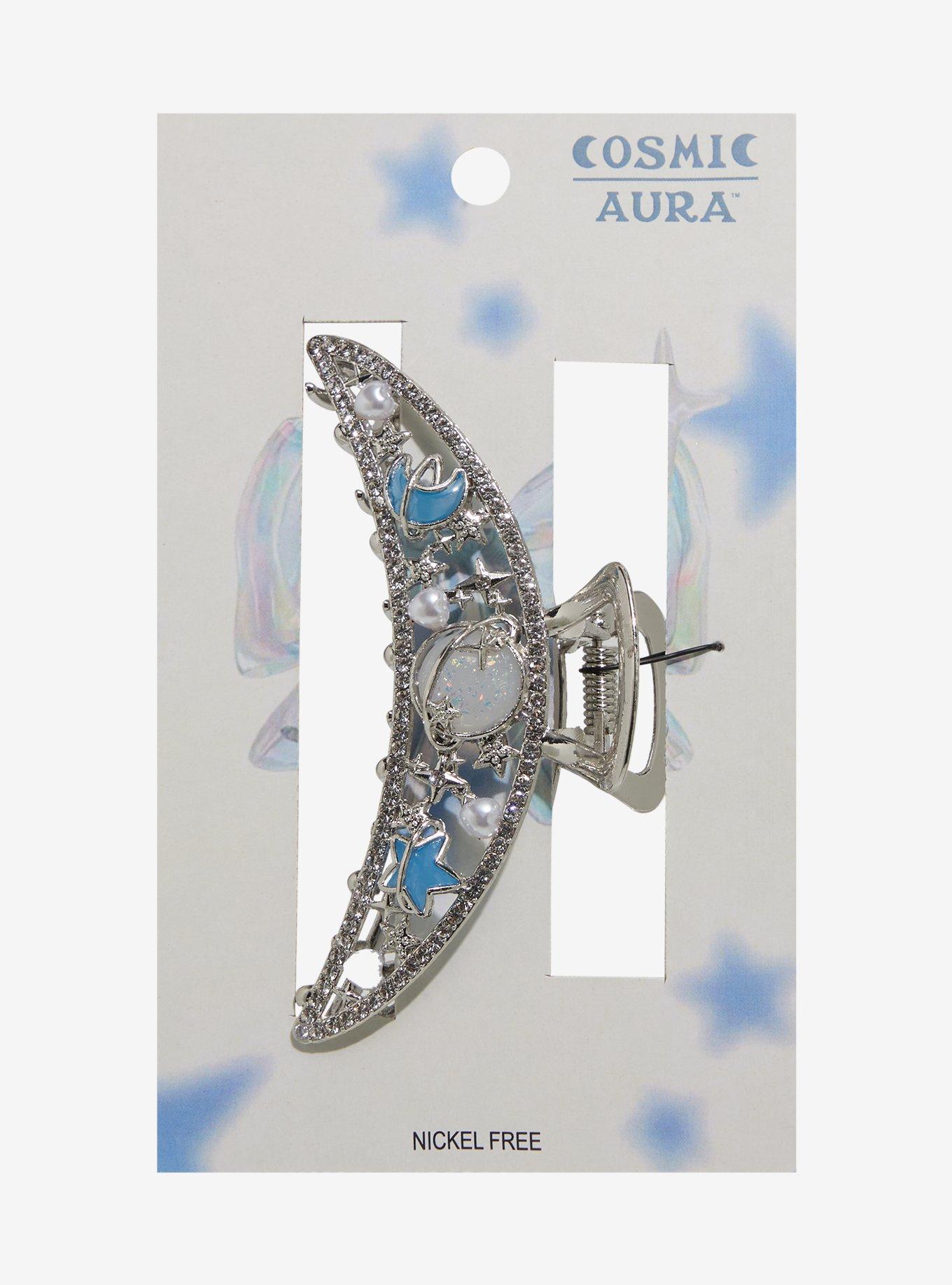 Cosmic Aura Blue Celestial Gem Claw Hair Clip, , hi-res