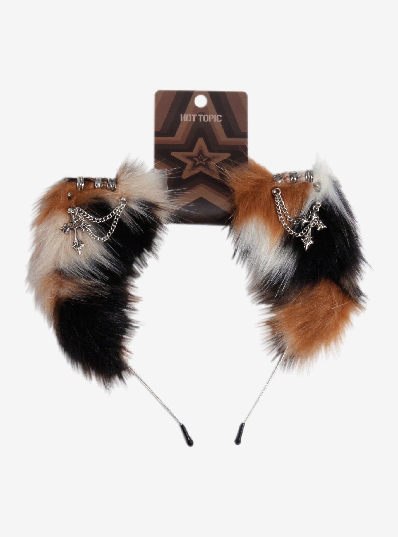 Calico Grunge Pierced Cat Ears Headband, , hi-res
