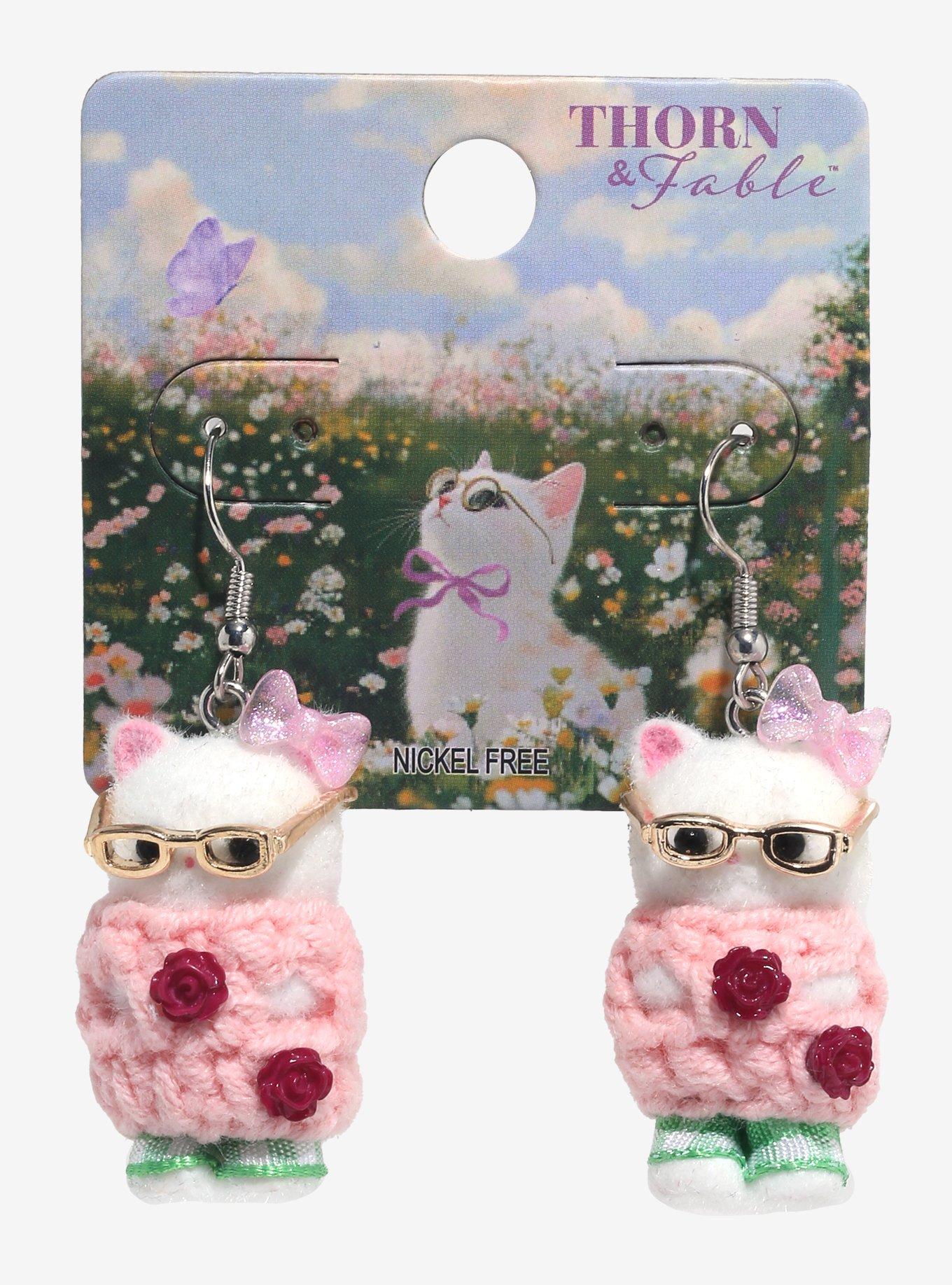 Thorn & Fable Glasses Cozy Cat Drop Earrings, , hi-res