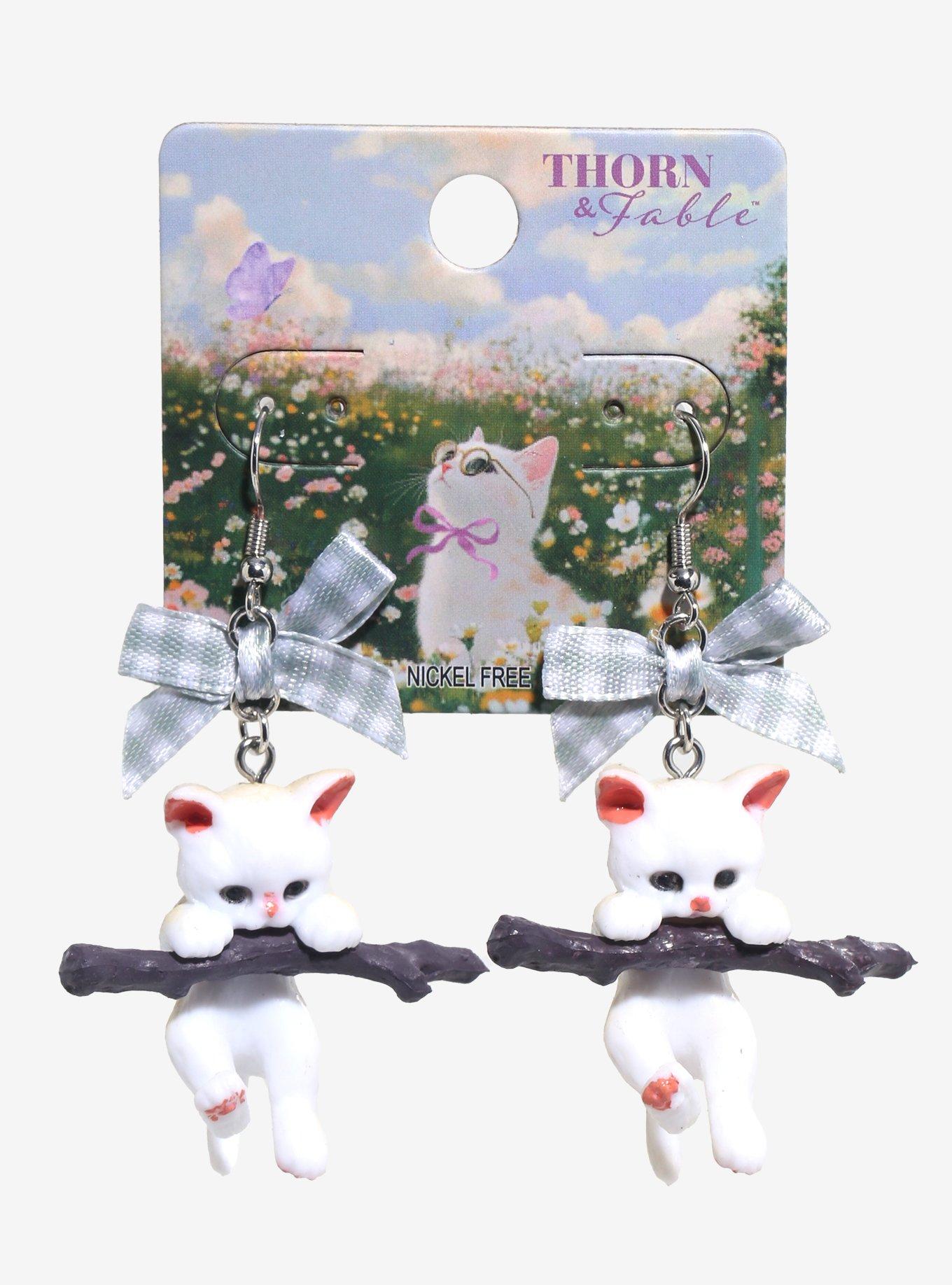 Thorn & Fable Cat Branch Ribbon Earrings, , hi-res