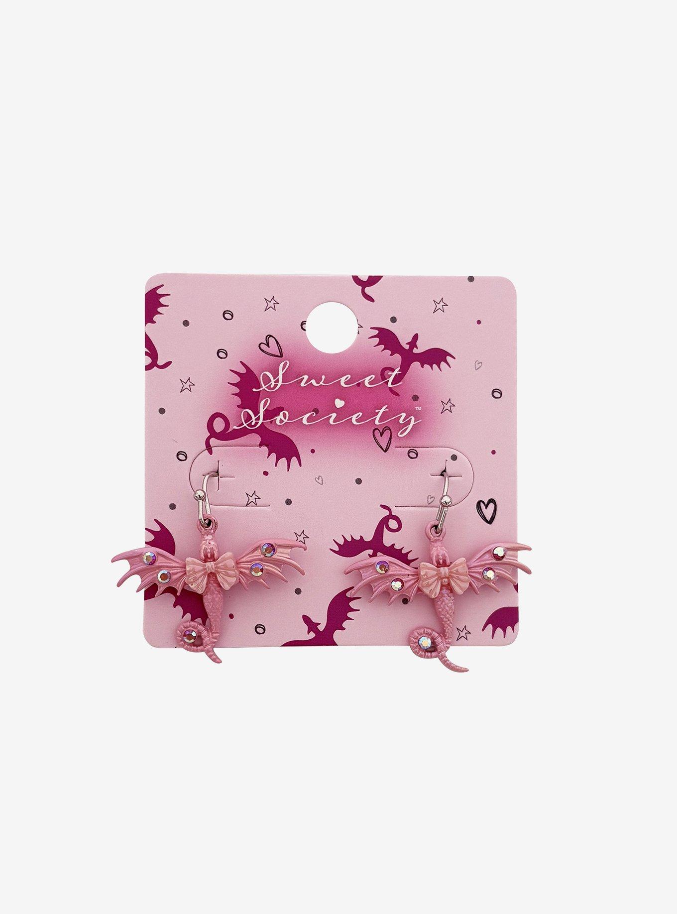 Sweet Society Pink Jeweled Dragon Drop Earrings, , hi-res
