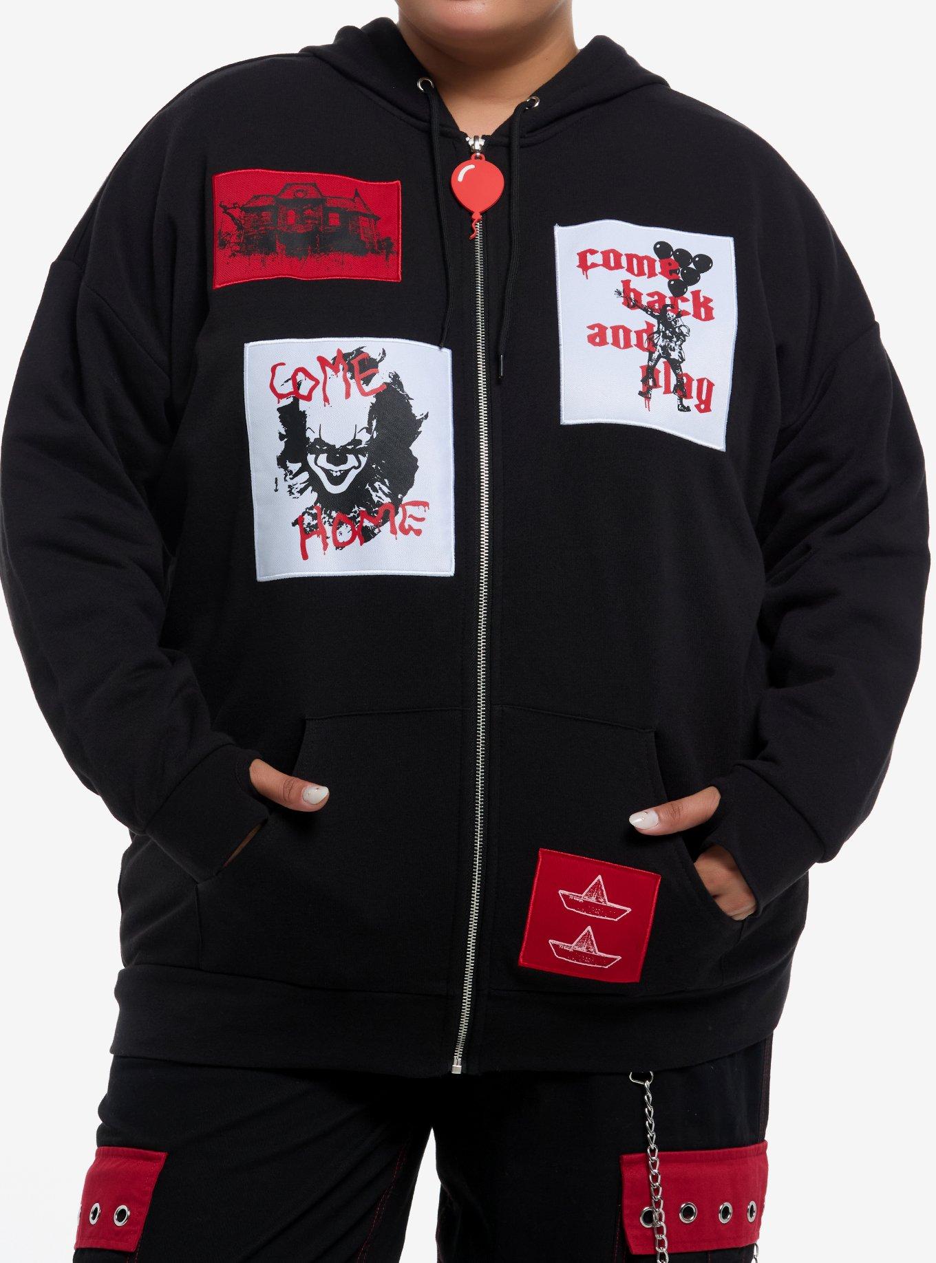 IT Pennywise Patches Girls Oversized Hoodie Plus Size, , hi-res
