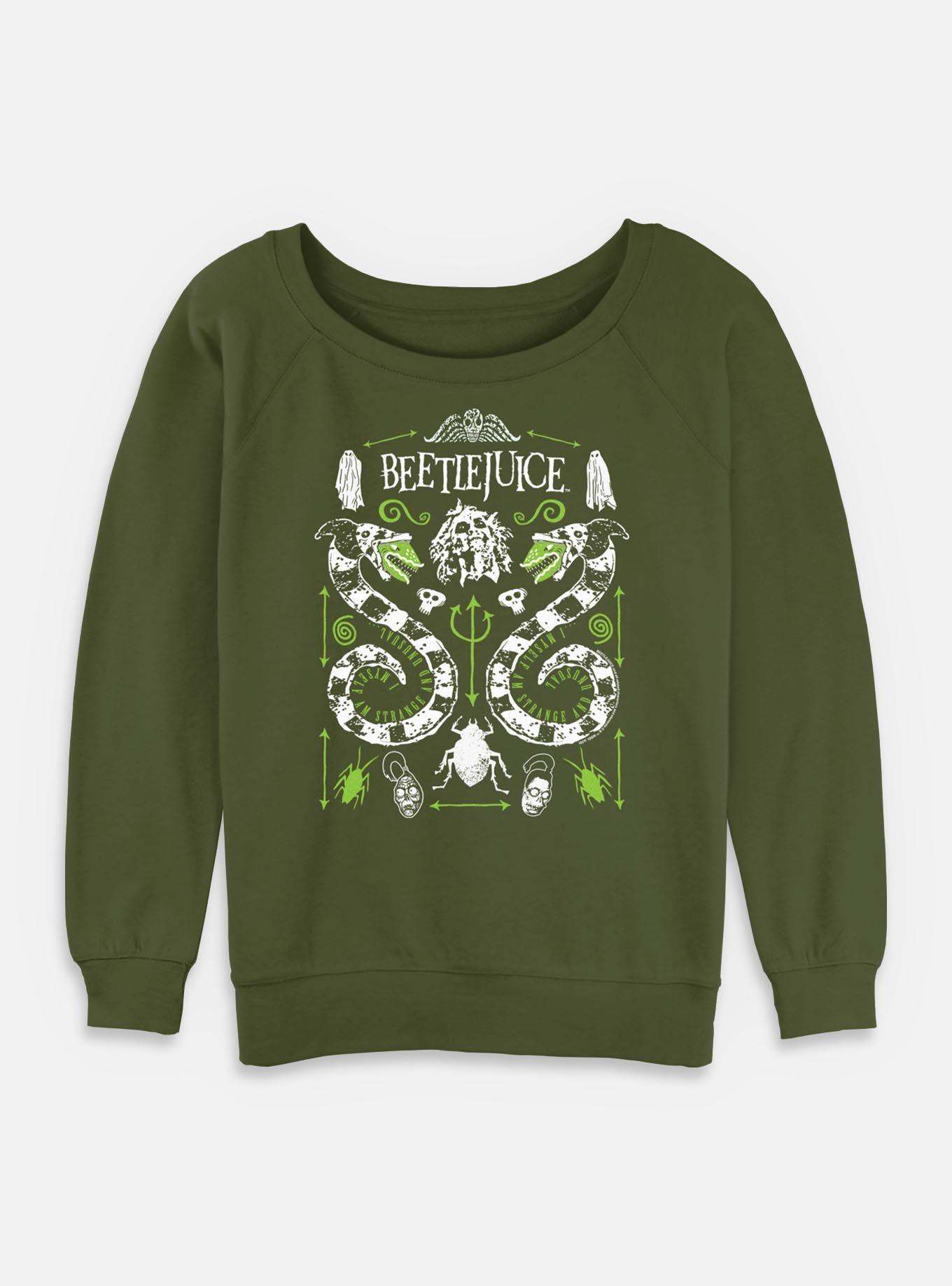 Beetlejuice Sandworm Folk Girls Slouchy Sweatshirt, OLIVE, hi-res