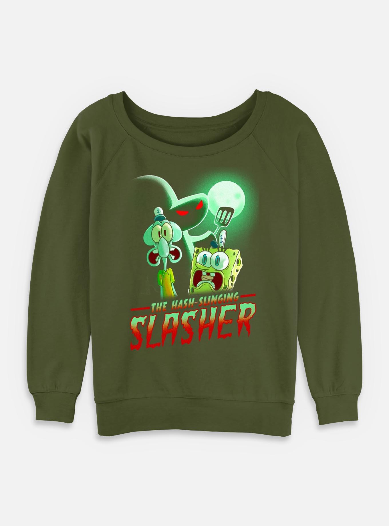 Spongebob Squarepants Hash Slinging Girls Slouchy Sweatshirt, OLIVE, hi-res