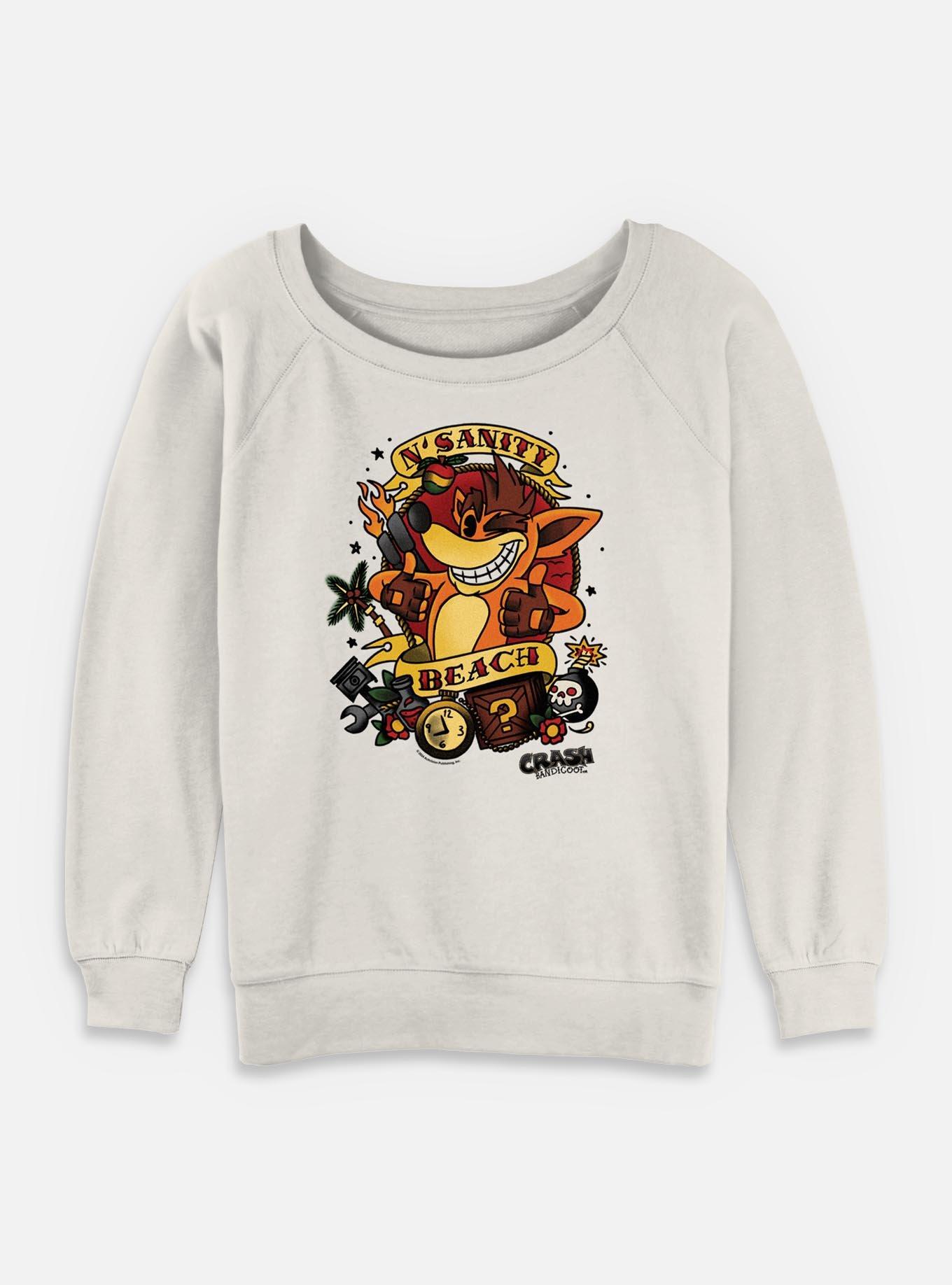 Crash Bandicoot Sailor Tattoo Style Girls Slouchy Sweatshirt, EGRET, hi-res