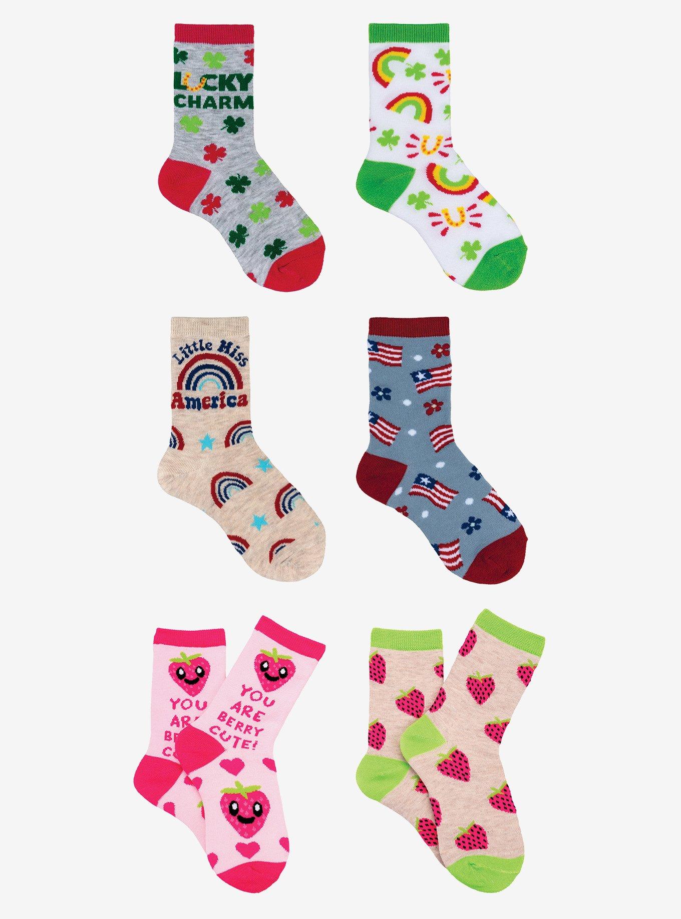 Holiday 6-Pair Girls Crew Socks, , hi-res